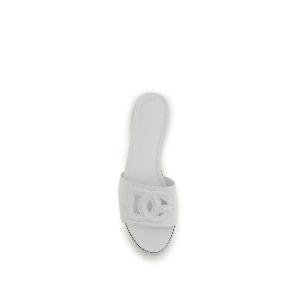 Dolce & Gabbana White Calf Leather Bos Taurus Flat Women's Sandals