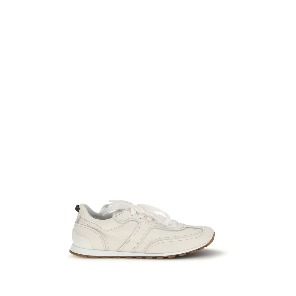 Brunello Cucinelli White Calf Leather Bos Taurus Low Top Women's Sneakers