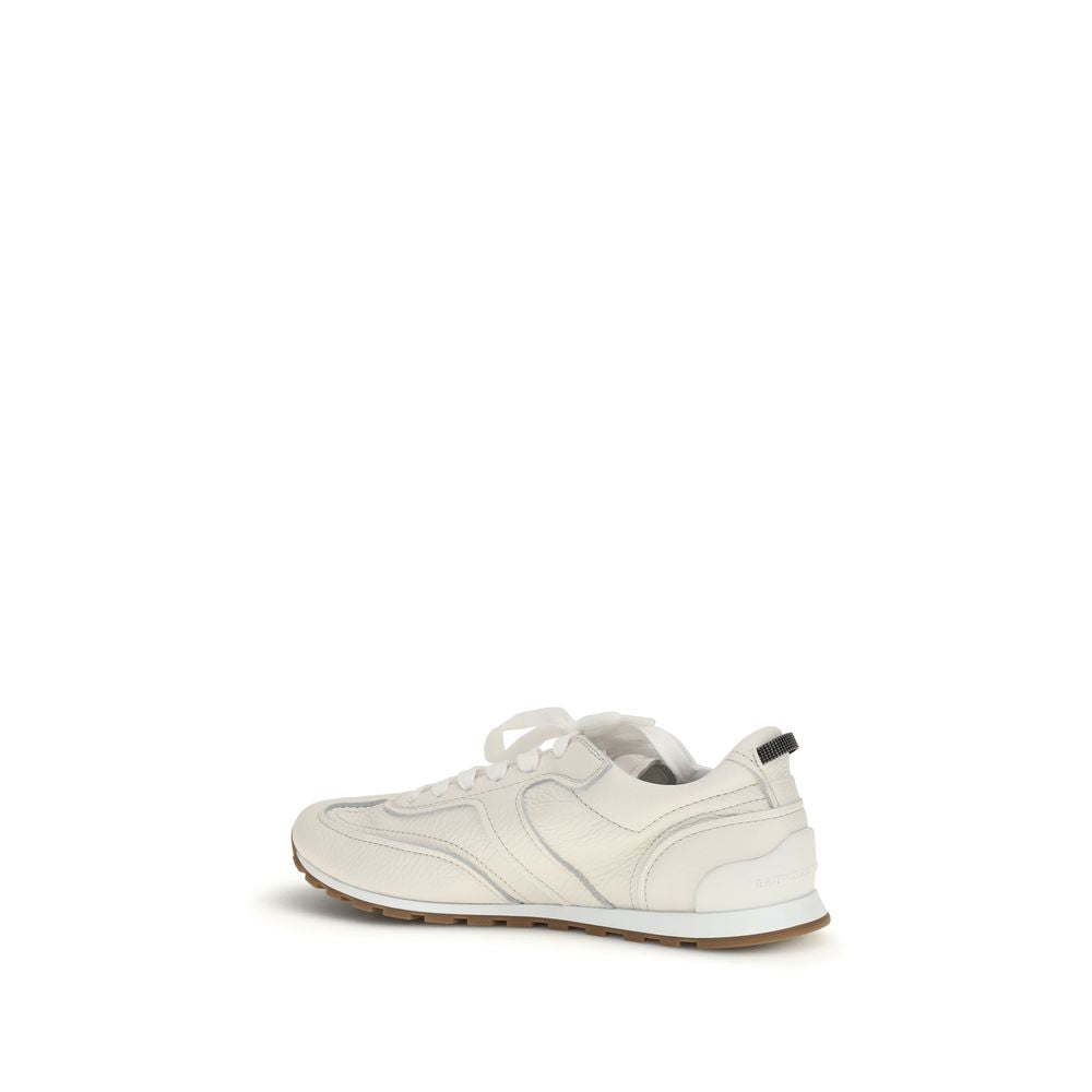 Brunello Cucinelli White Calf Leather Bos Taurus Low Top Women's Sneakers