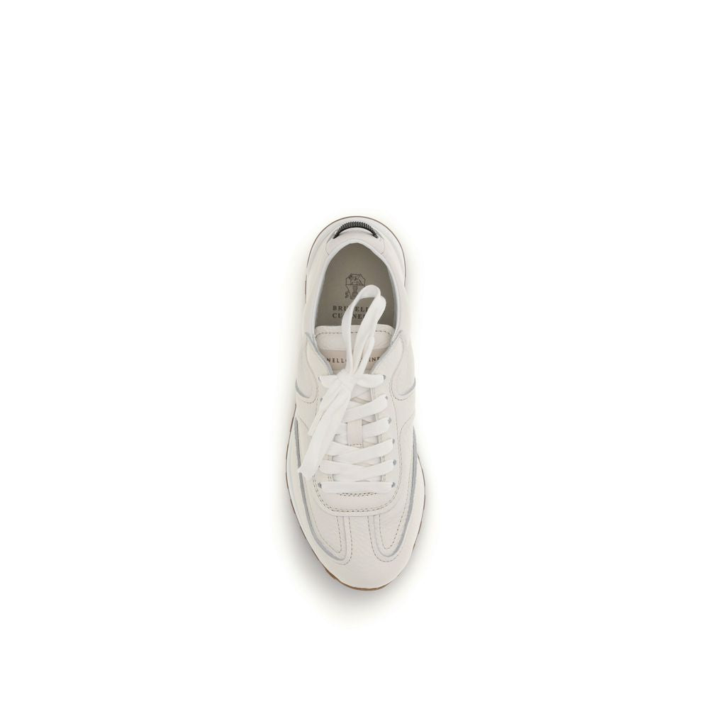 Brunello Cucinelli White Calf Leather Bos Taurus Low Top Women's Sneakers