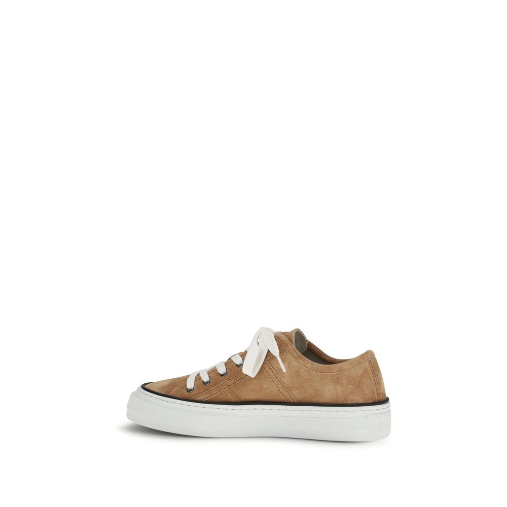 Brunello Cucinelli Beige Calf Leather Bos Taurus Low Top Women's Sneakers
