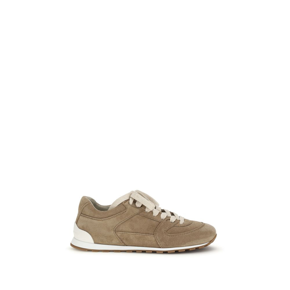 Brunello Cucinelli Beige Calf Leather Bos Taurus Low Top Women's Sneakers