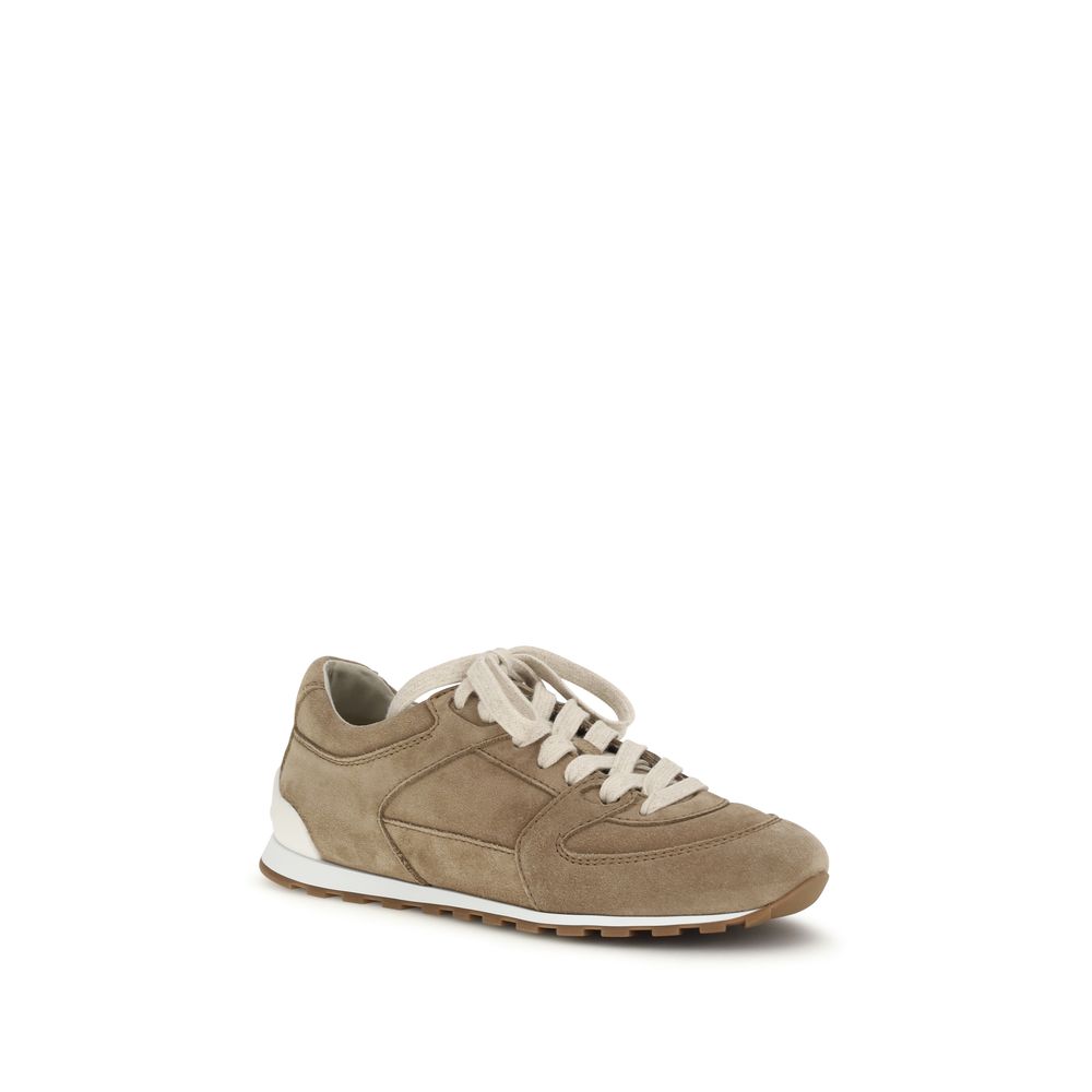 Brunello Cucinelli Beige Calf Leather Bos Taurus Low Top Women's Sneakers