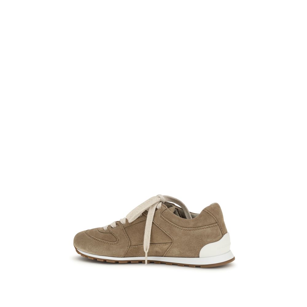 Brunello Cucinelli Beige Calf Leather Bos Taurus Low Top Women's Sneakers
