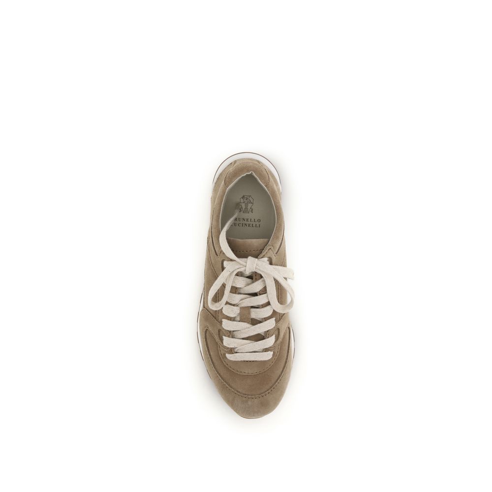 Brunello Cucinelli Beige Calf Leather Bos Taurus Low Top Women's Sneakers