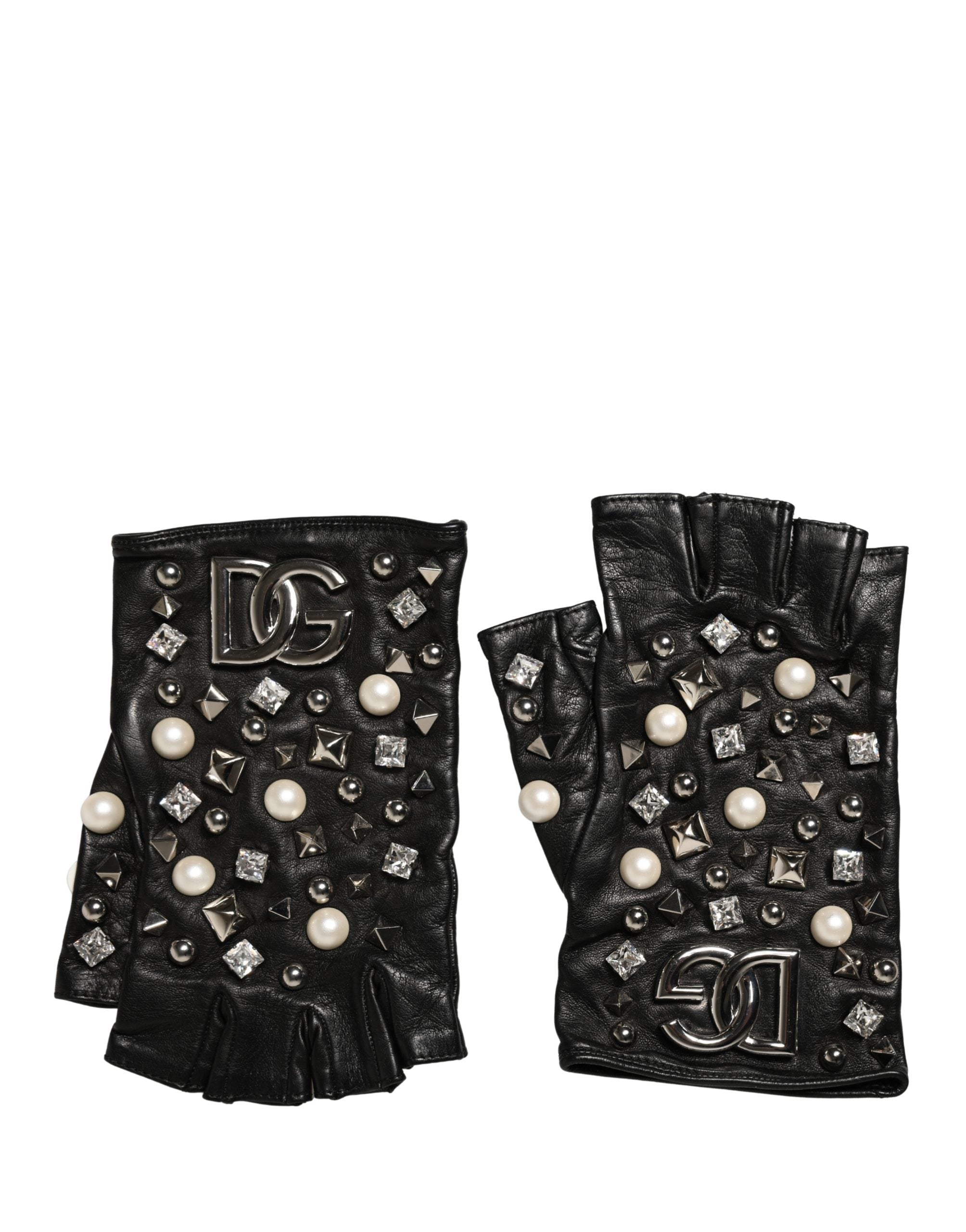 Dolce & Gabbana Black Pearl Embellished Wrist Length Women's Gloves