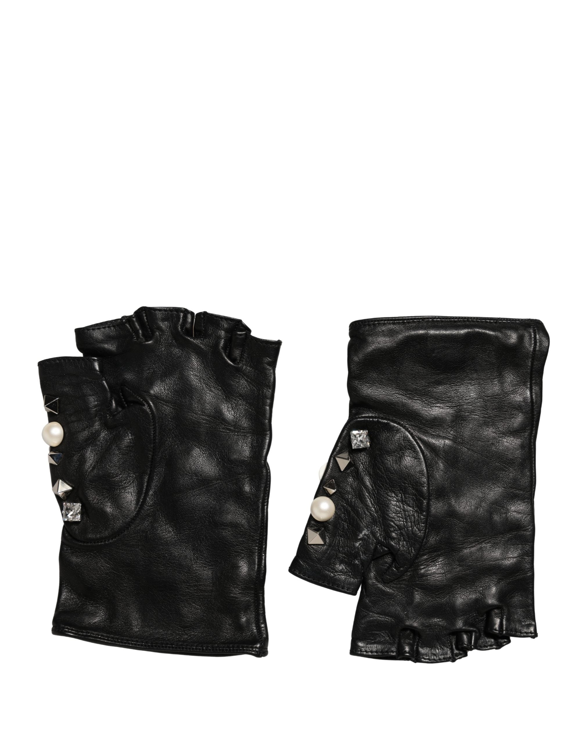 Dolce & Gabbana Black Pearl Embellished Wrist Length Women's Gloves