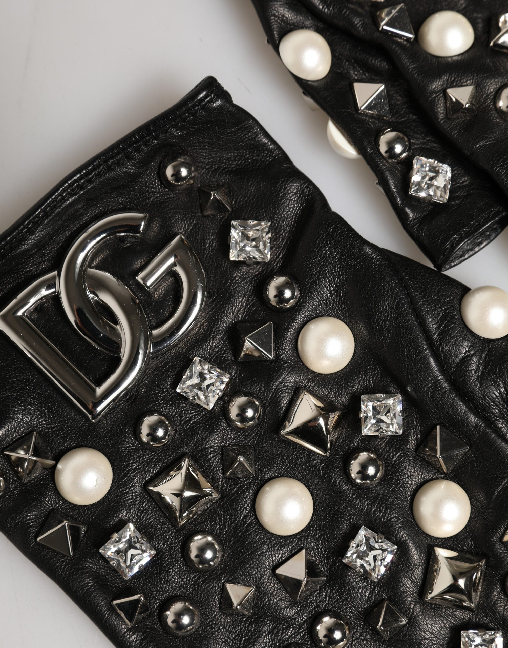 Dolce & Gabbana Black Pearl Embellished Wrist Length Women's Gloves