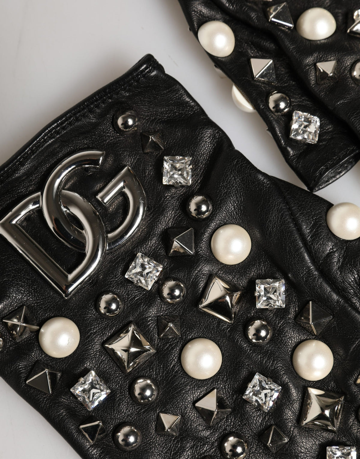 Dolce & Gabbana Black Pearl Embellished Wrist Length Women's Gloves
