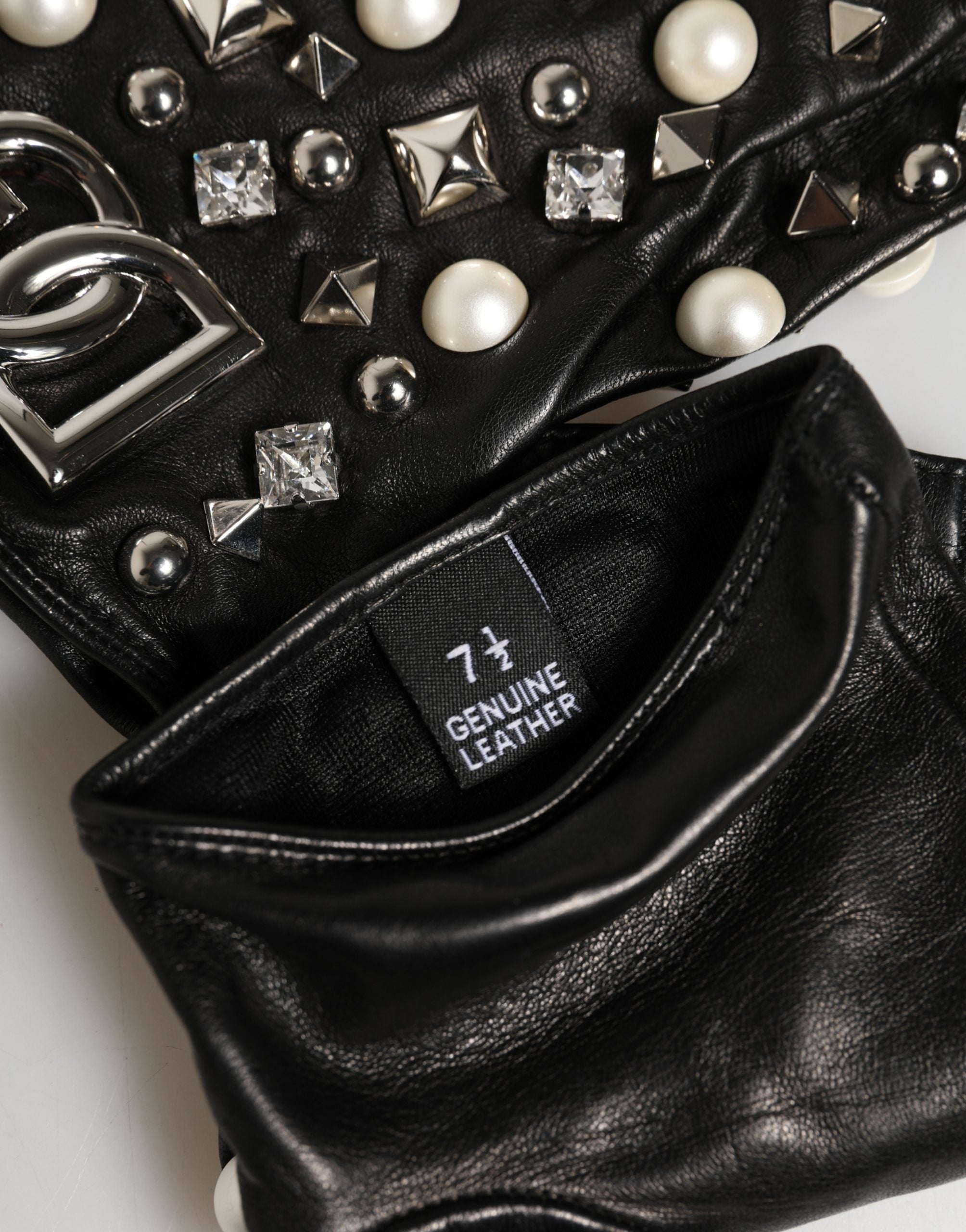 Dolce & Gabbana Black Pearl Embellished Wrist Length Women's Gloves