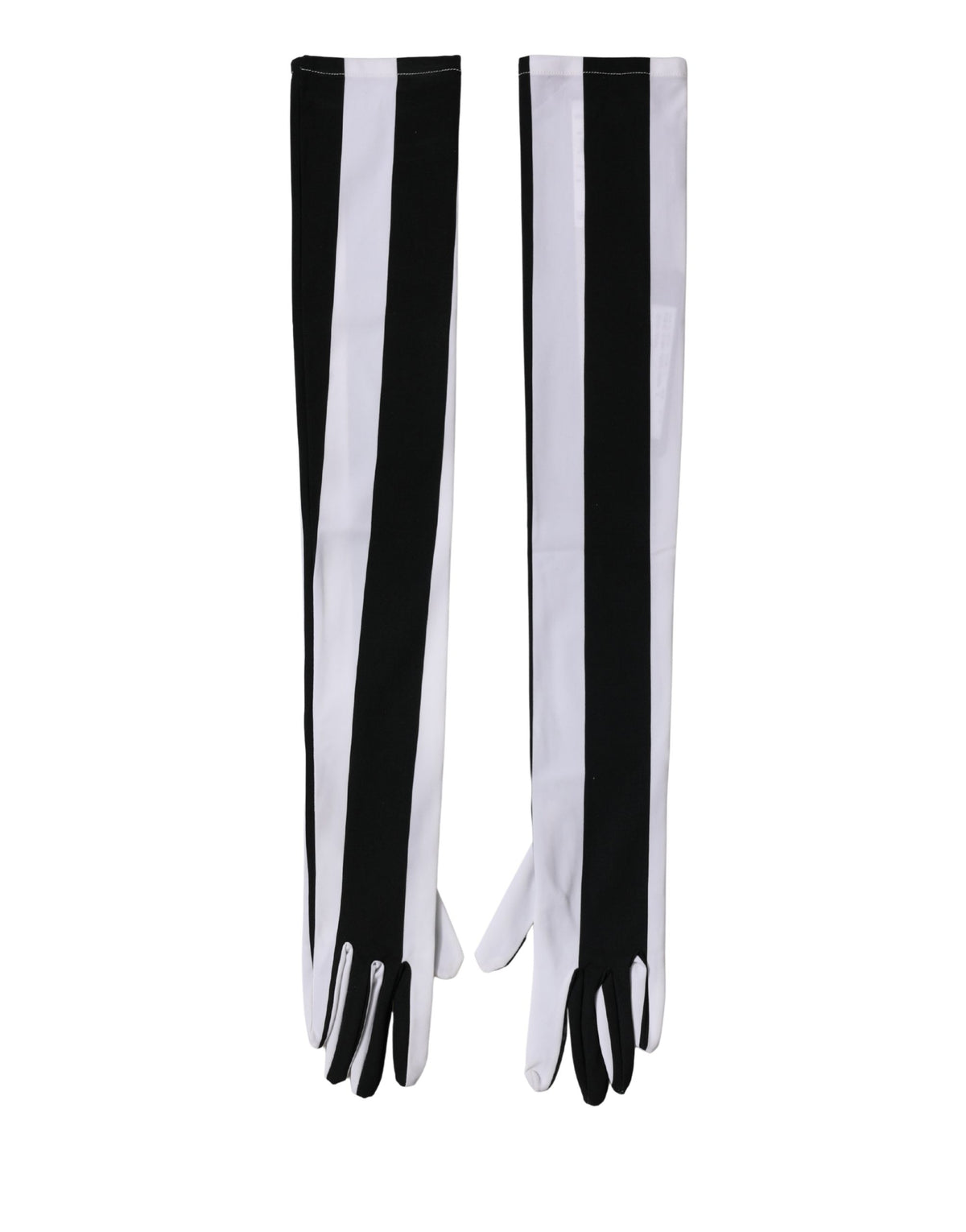 Dolce & Gabbana Black White Stripes Nylon Elbow Length Women Women's Gloves