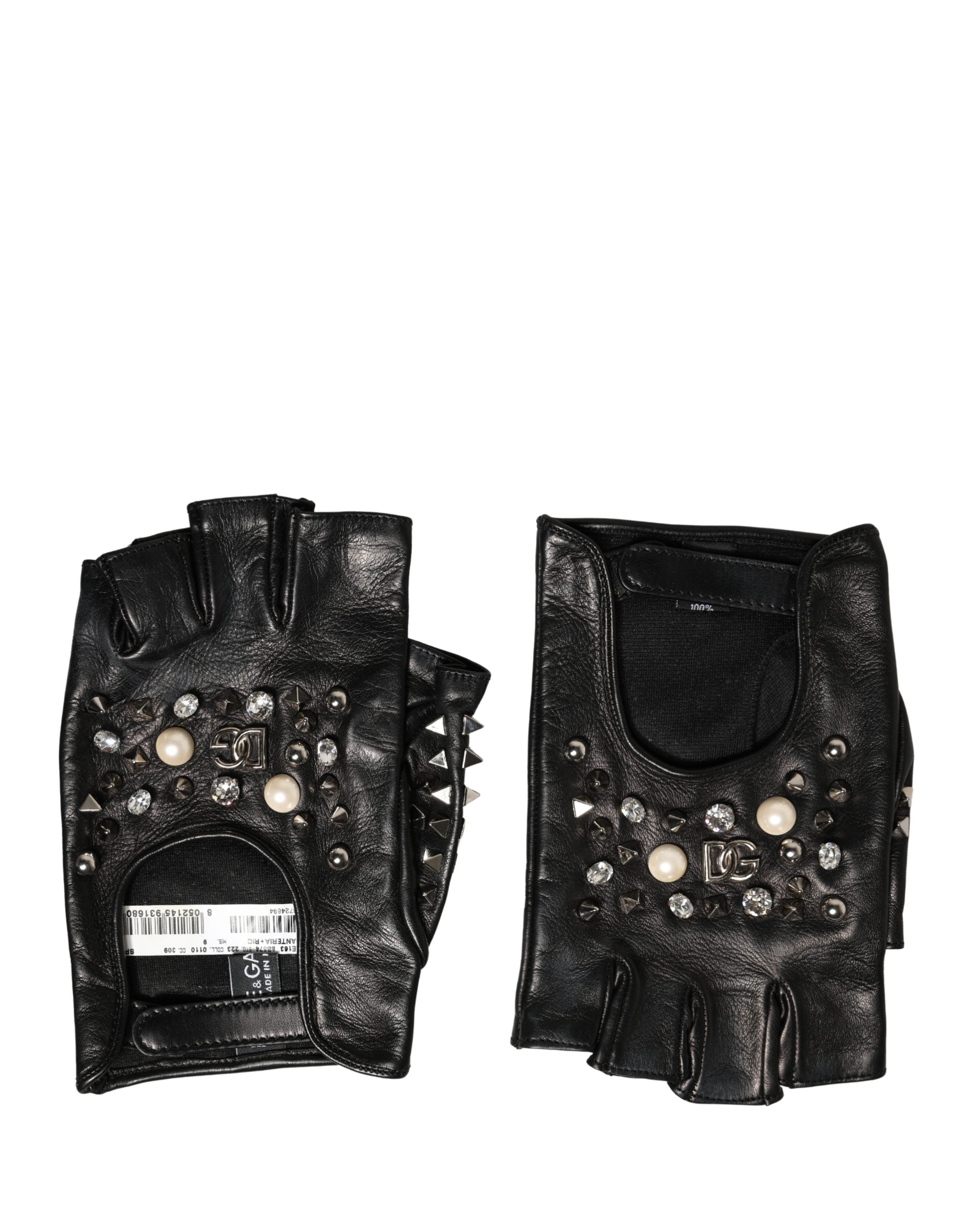 Dolce & Gabbana Black Embellished Wrist Length Mitten Women Women's Gloves