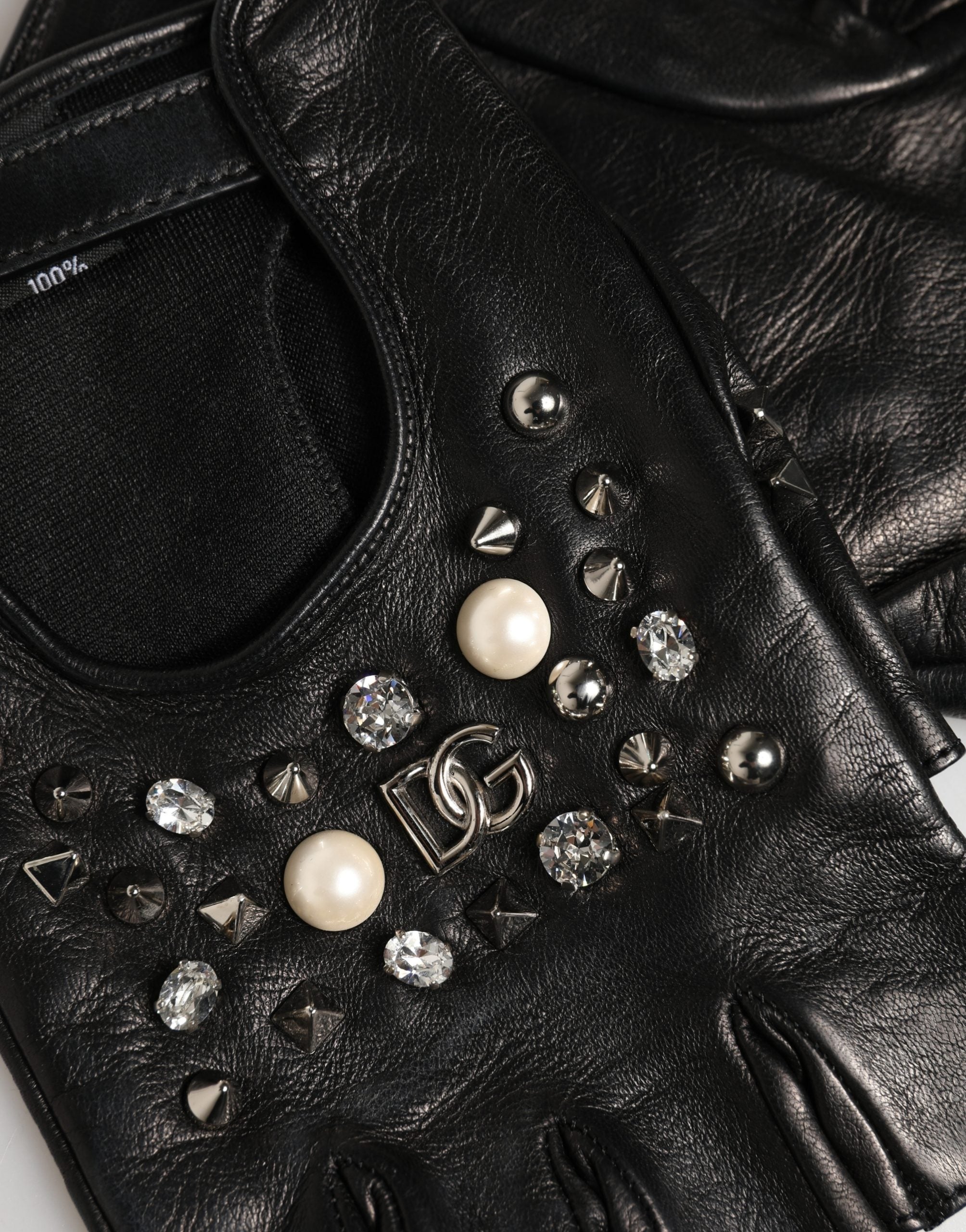Dolce & Gabbana Black Embellished Wrist Length Mitten Women Women's Gloves