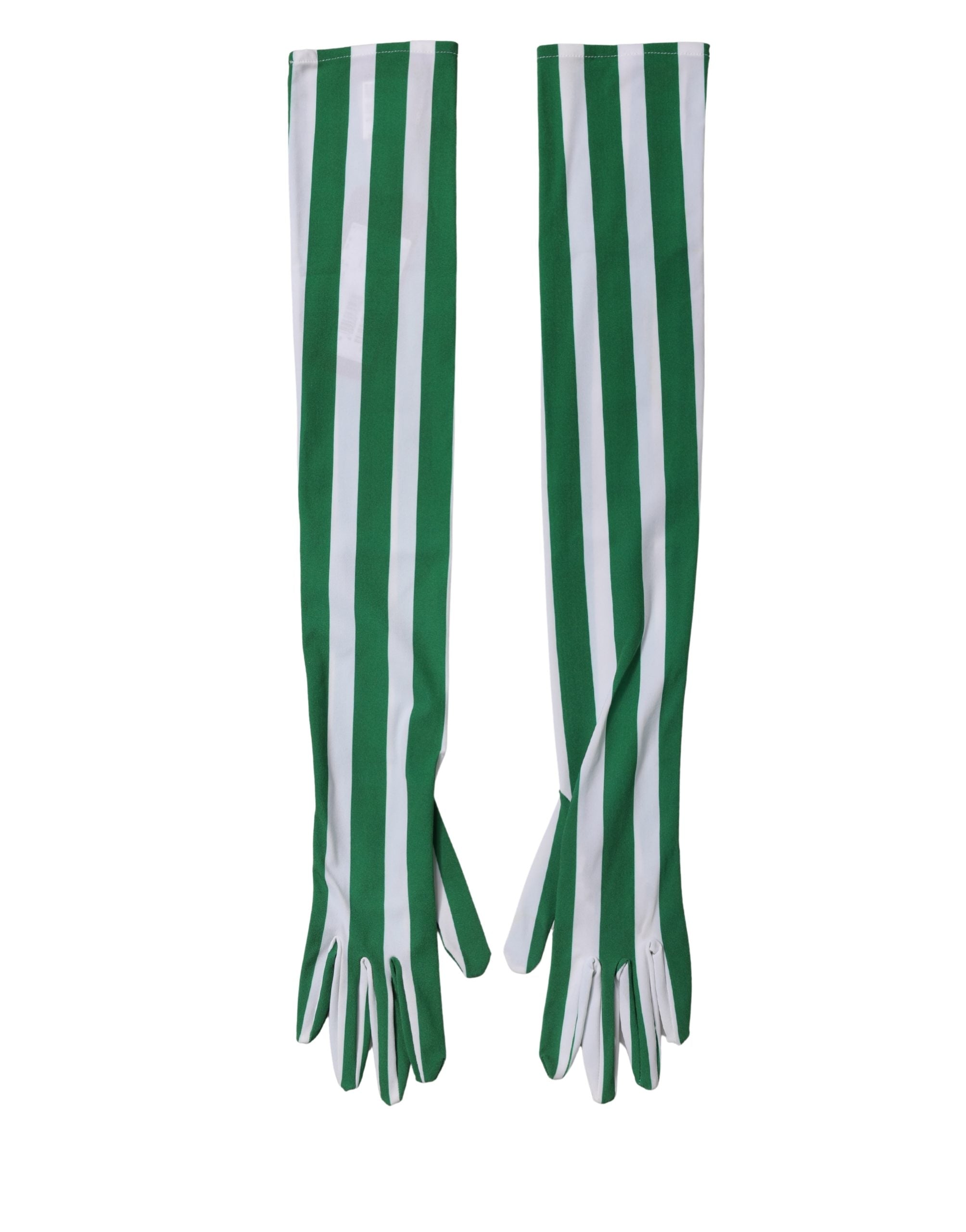Dolce & Gabbana Green White Stripes Nylon Elbow Length Women Women's Gloves