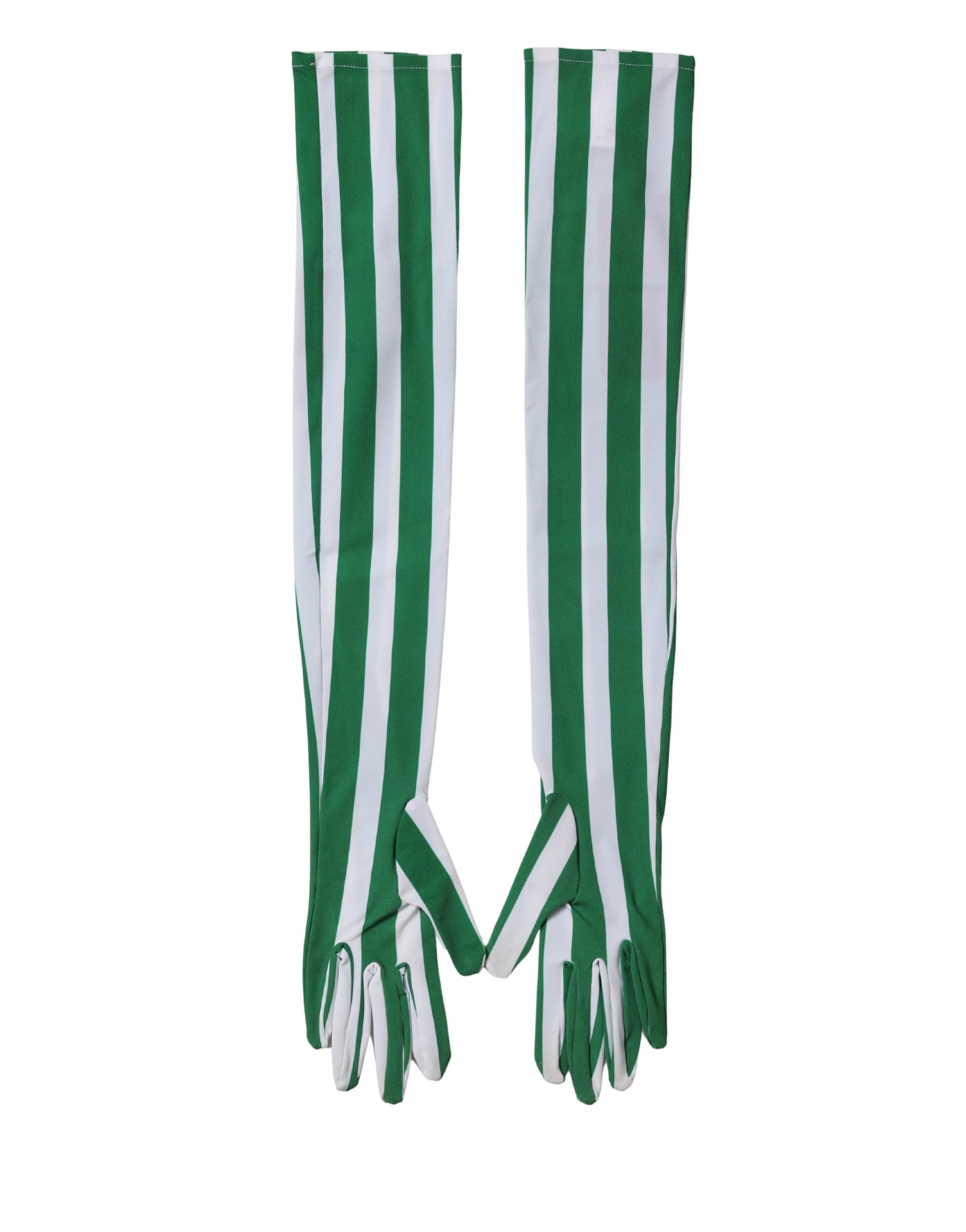 Dolce & Gabbana Green White Stripes Nylon Elbow Length Women Women's Gloves