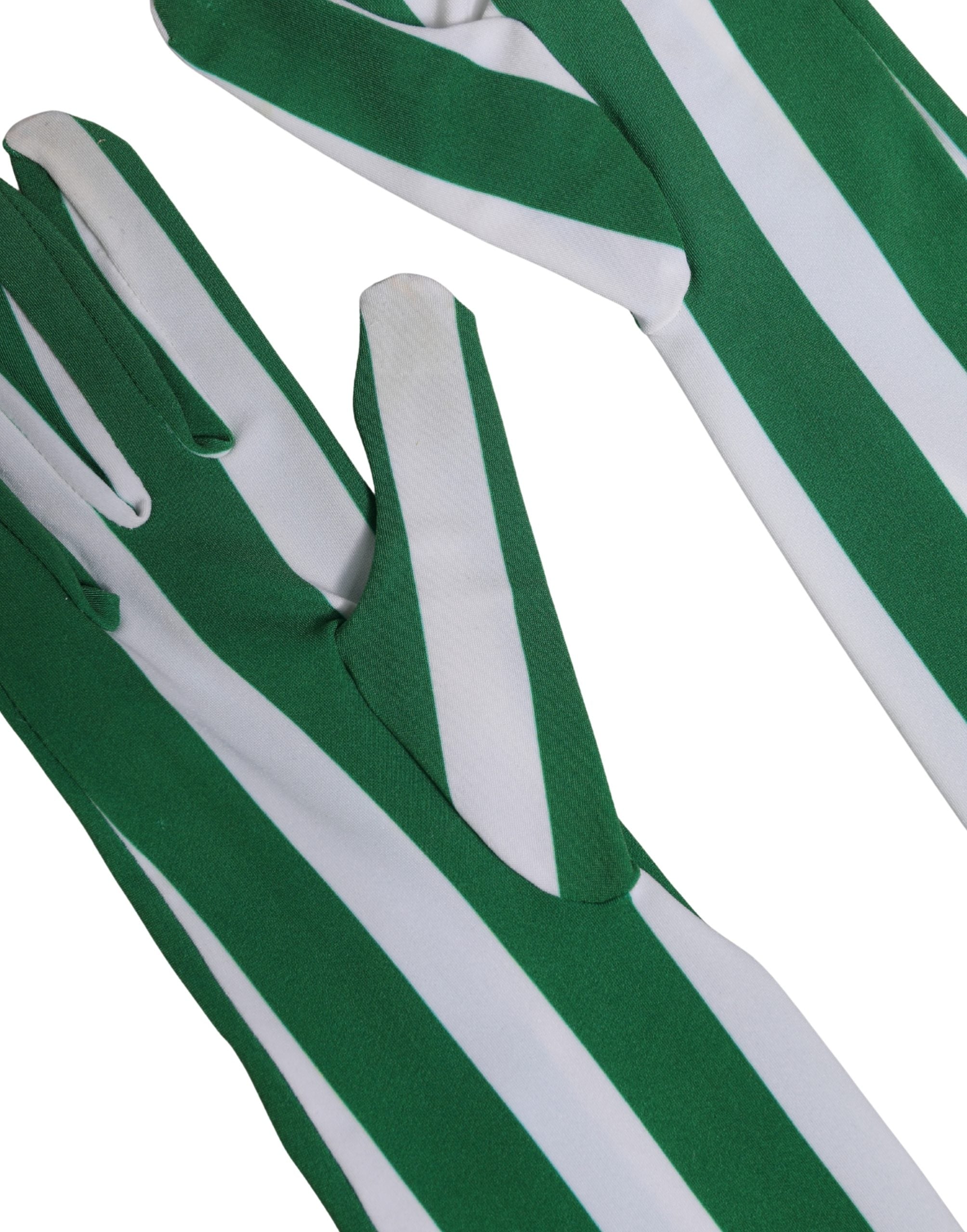 Dolce & Gabbana Green White Stripes Nylon Elbow Length Women Women's Gloves