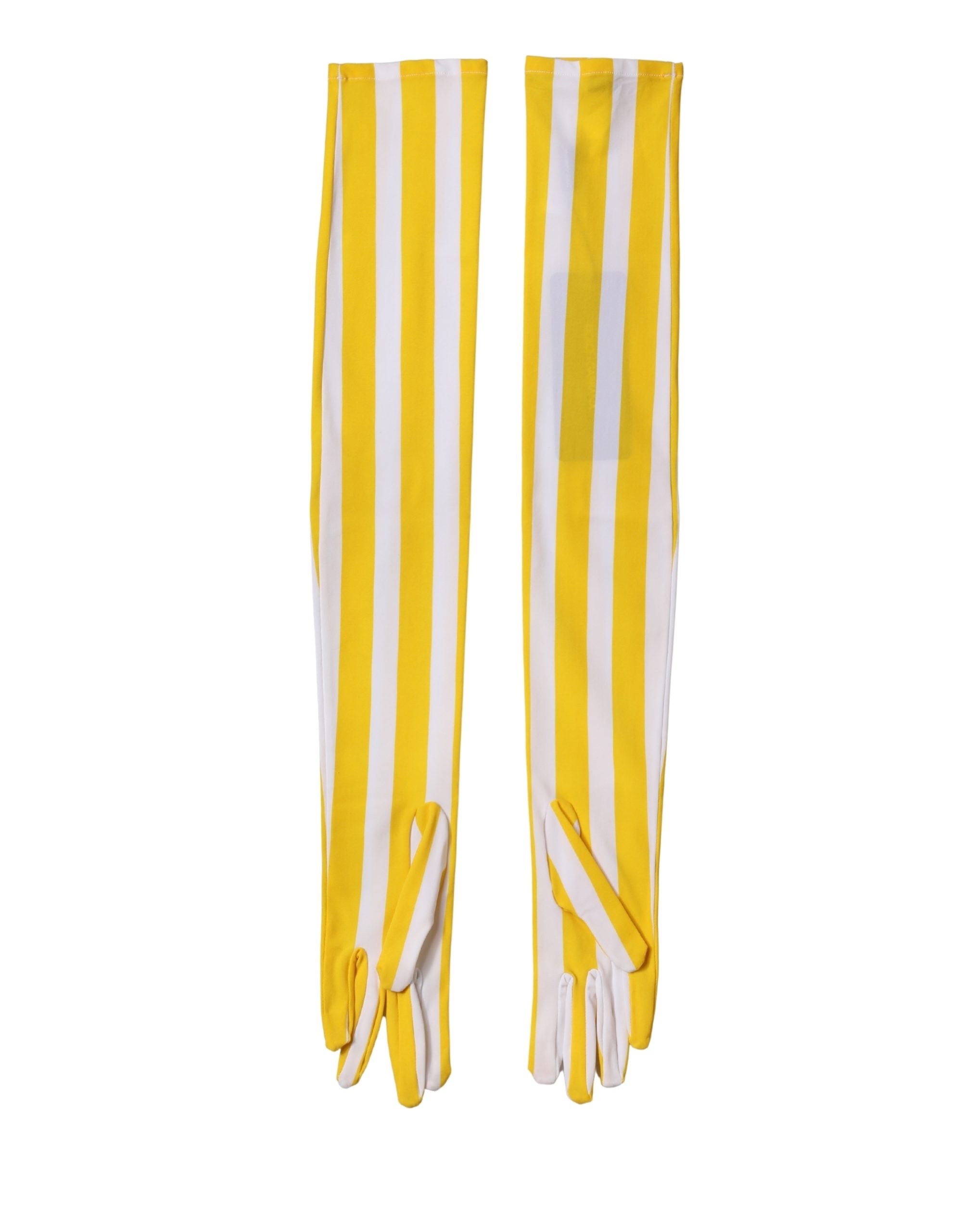 Dolce & Gabbana Yellow White Stripes Nylon Elbow Length Women Women's Gloves