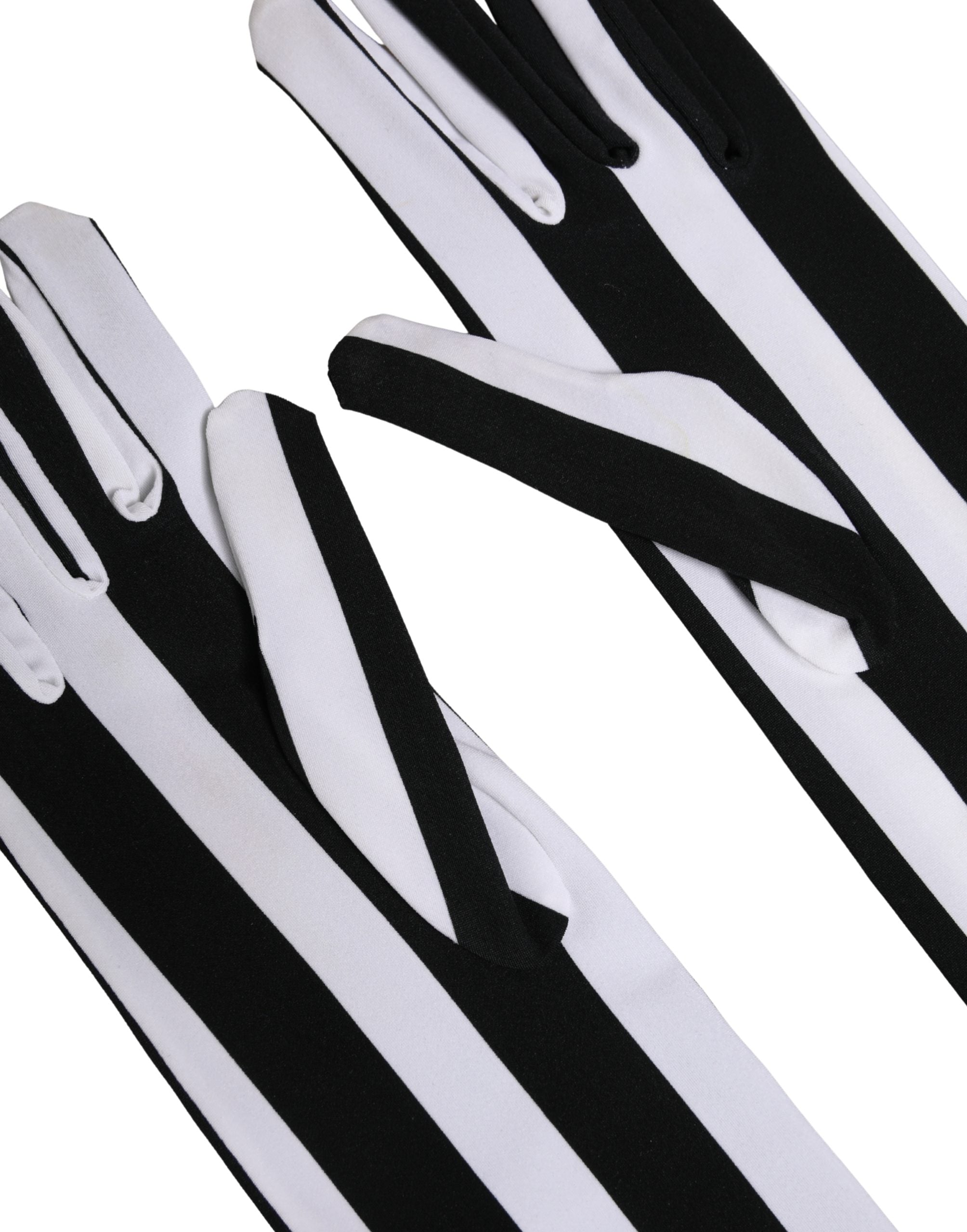 Dolce & Gabbana Black White Stripes Nylon Elbow Length Women Women's Gloves
