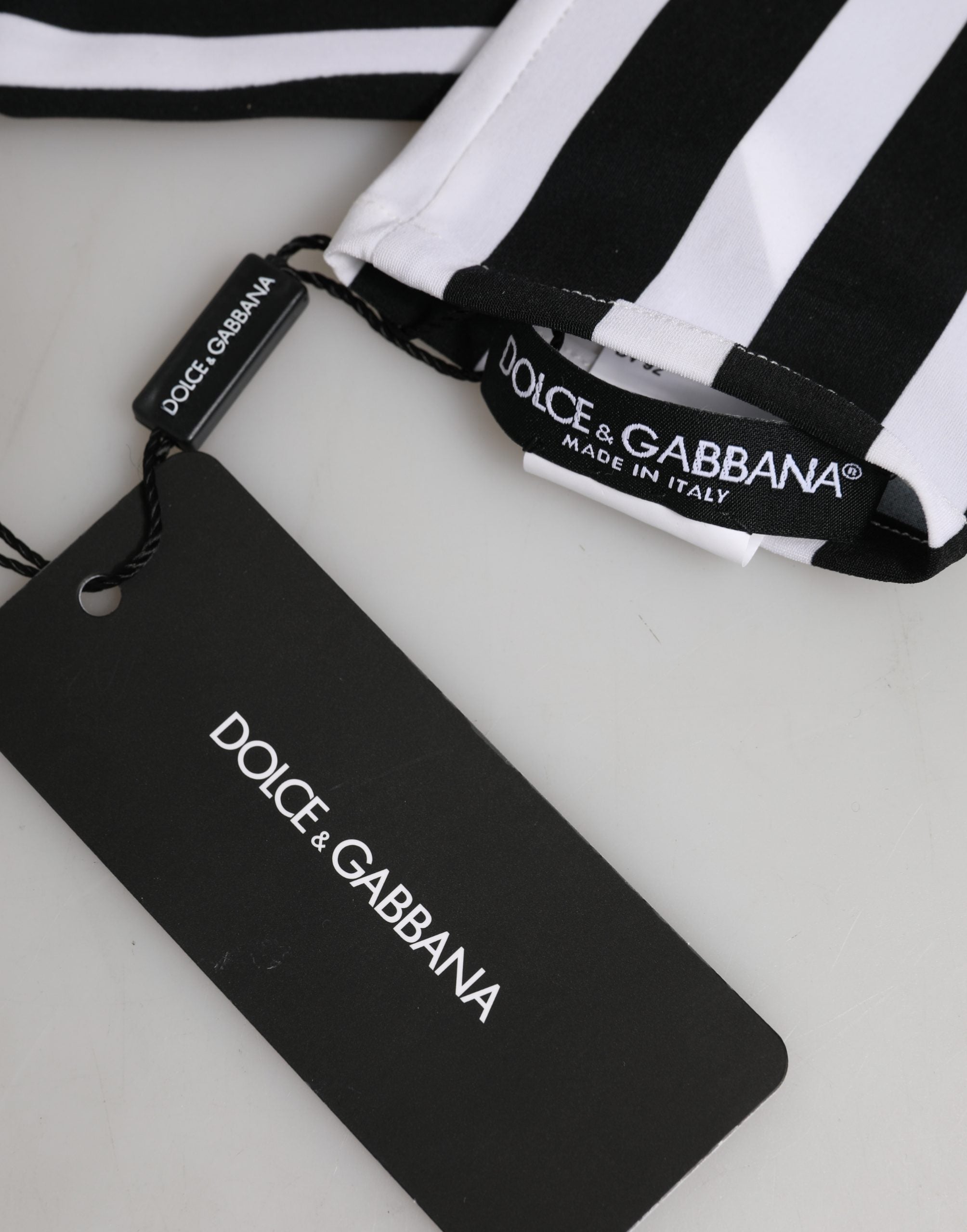 Dolce & Gabbana Black White Stripes Nylon Elbow Length Women Women's Gloves