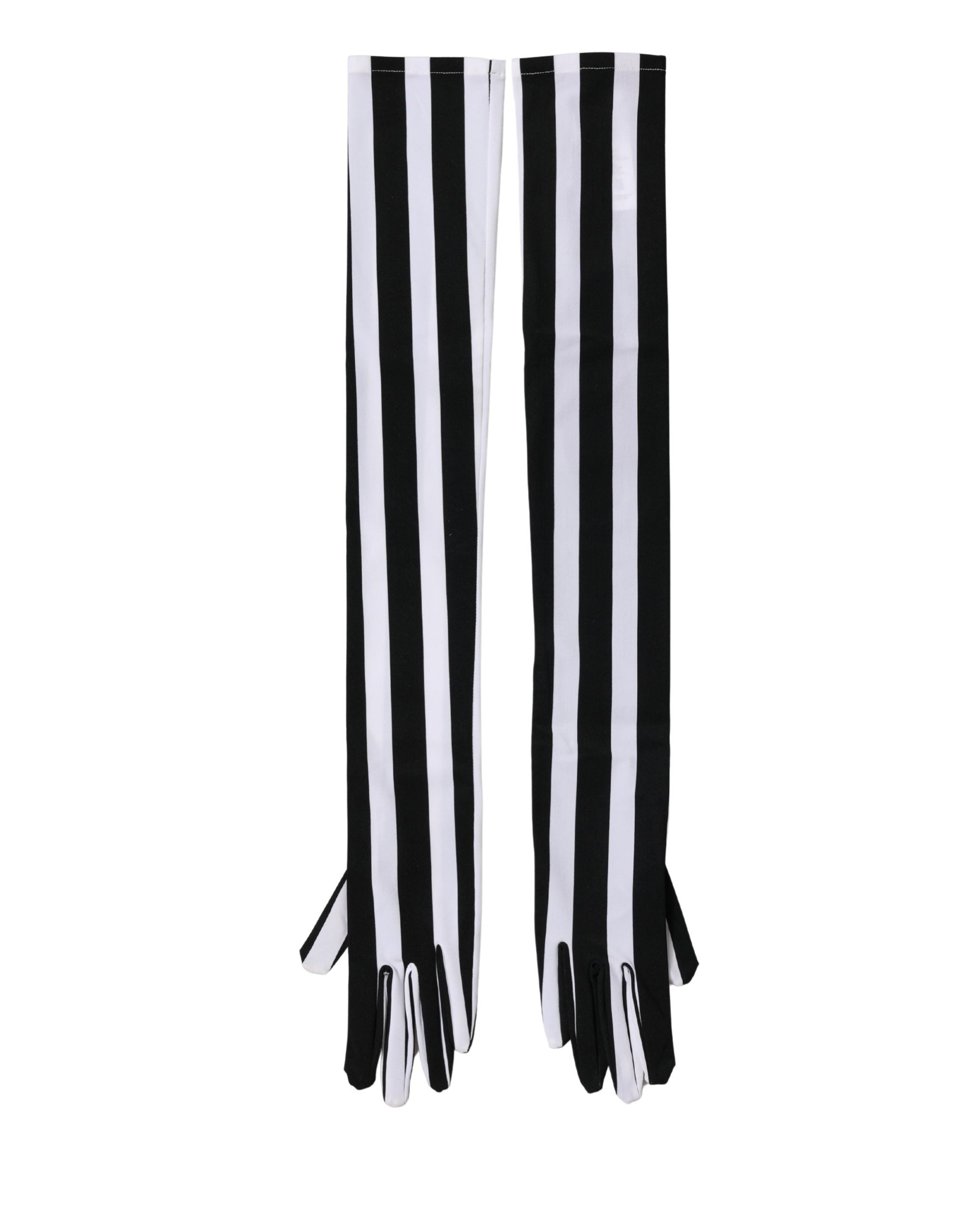 Dolce & Gabbana Black White Stripes Nylon Elbow Length Women Women's Gloves