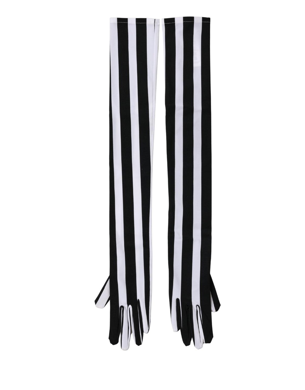 Dolce & Gabbana Black White Stripes Nylon Elbow Length Women Women's Gloves