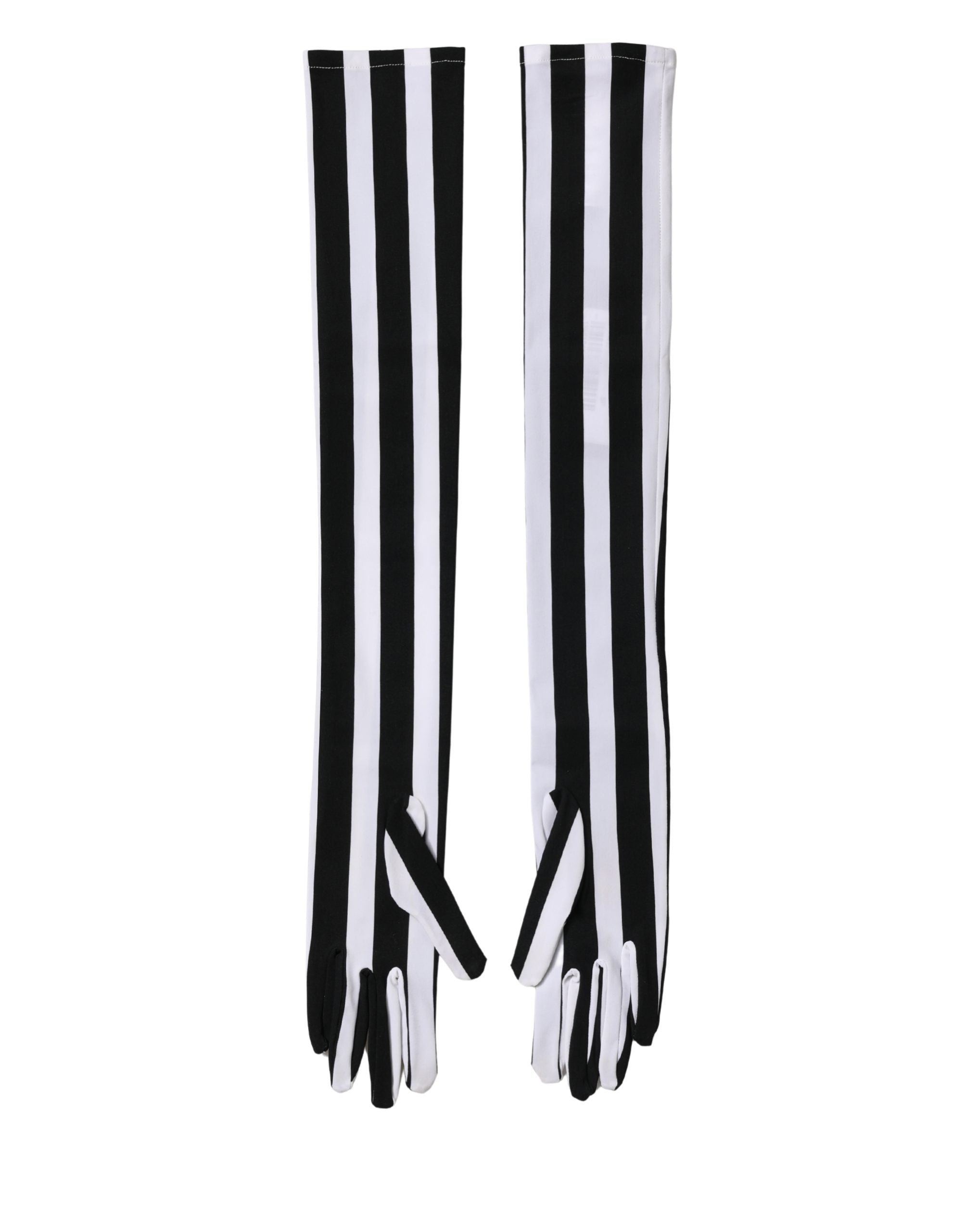Dolce & Gabbana Black White Stripes Nylon Elbow Length Women Women's Gloves