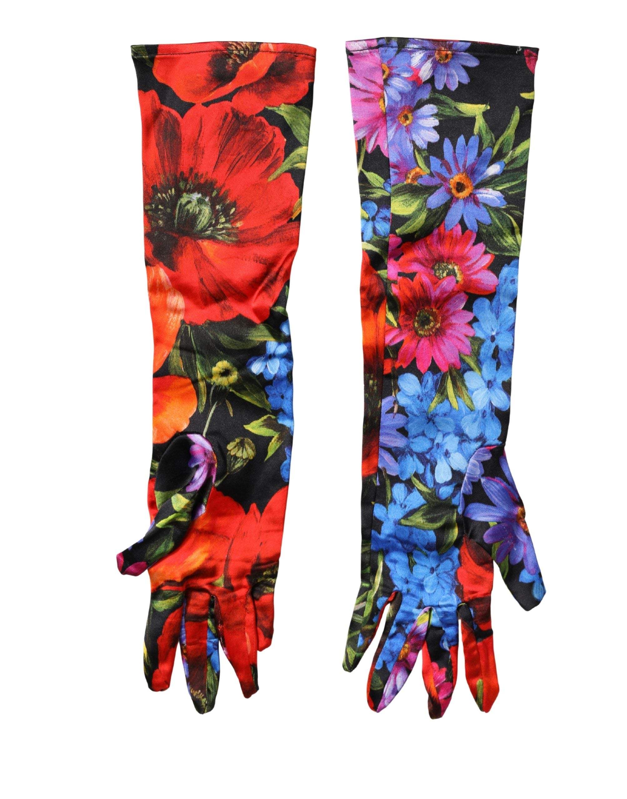 Dolce & Gabbana Multicolor Floral Print Elbow Length Women Women's Gloves (Pre-Owned)