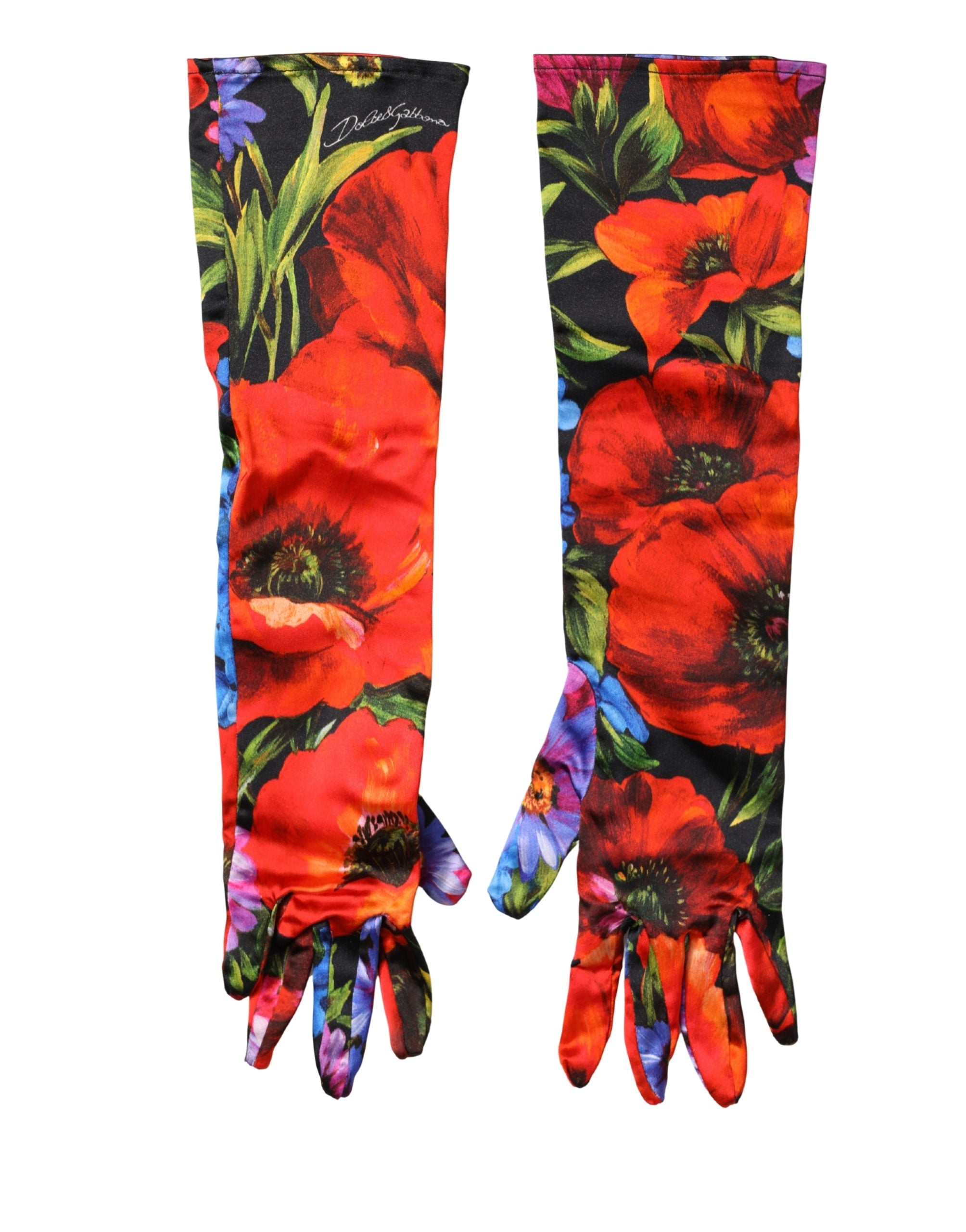 Dolce & Gabbana Multicolor Floral Print Elbow Length Women Women's Gloves (Pre-Owned)
