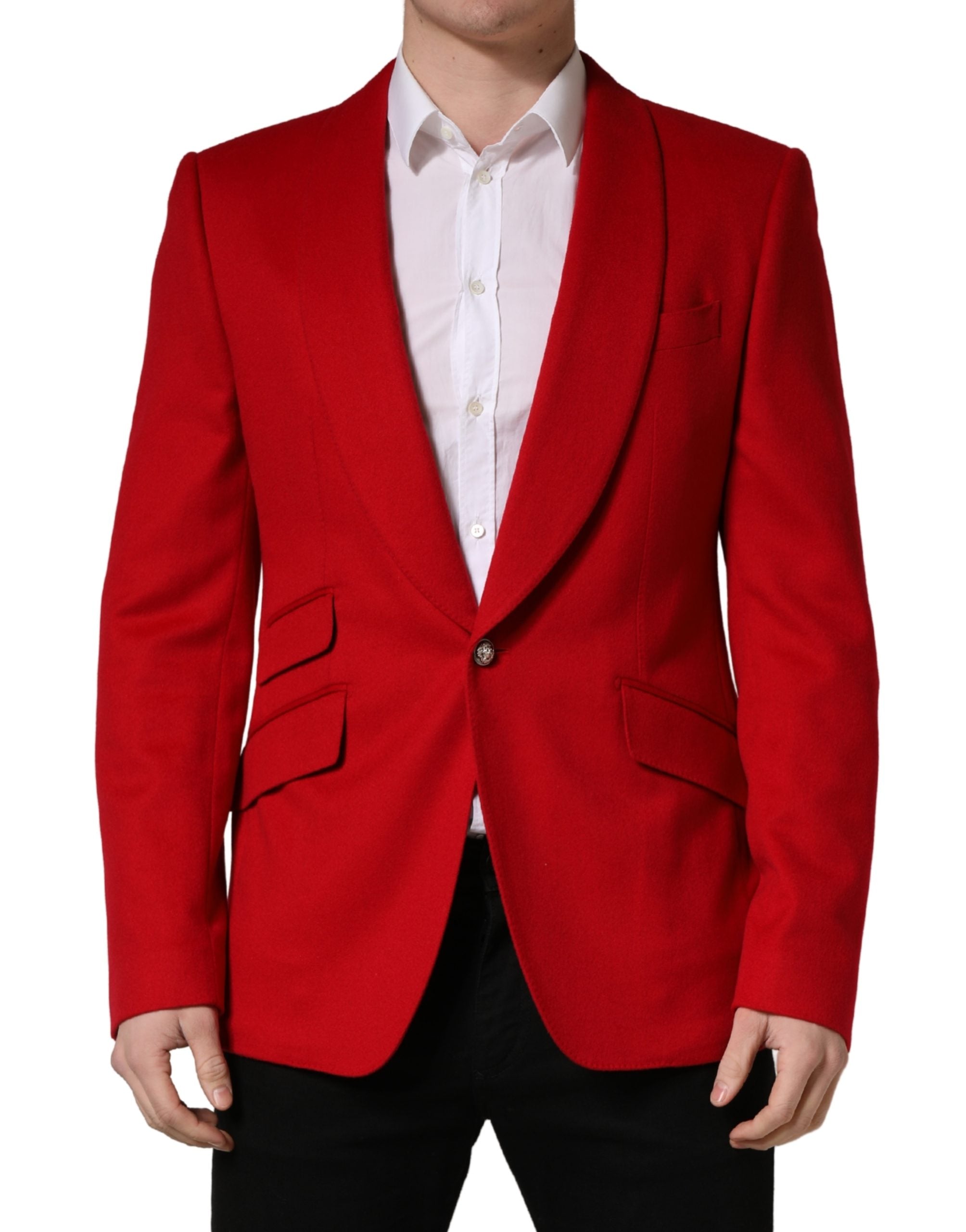 Dolce & Gabbana Red Cashmere Single Breasted Jacket Men's Blazer
