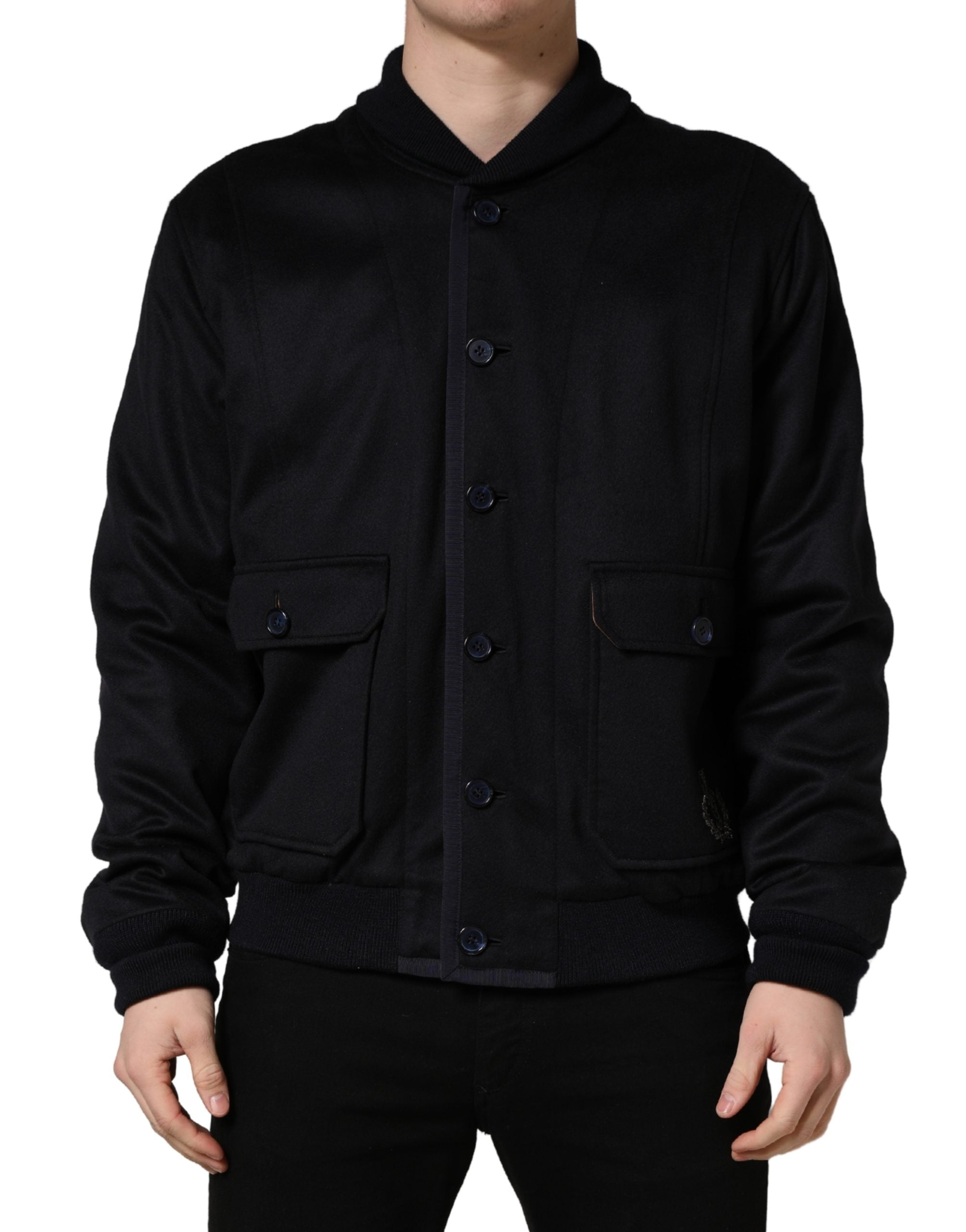 Dolce & Gabbana Black Cashmere Knitted Button Down Men's Jacket
