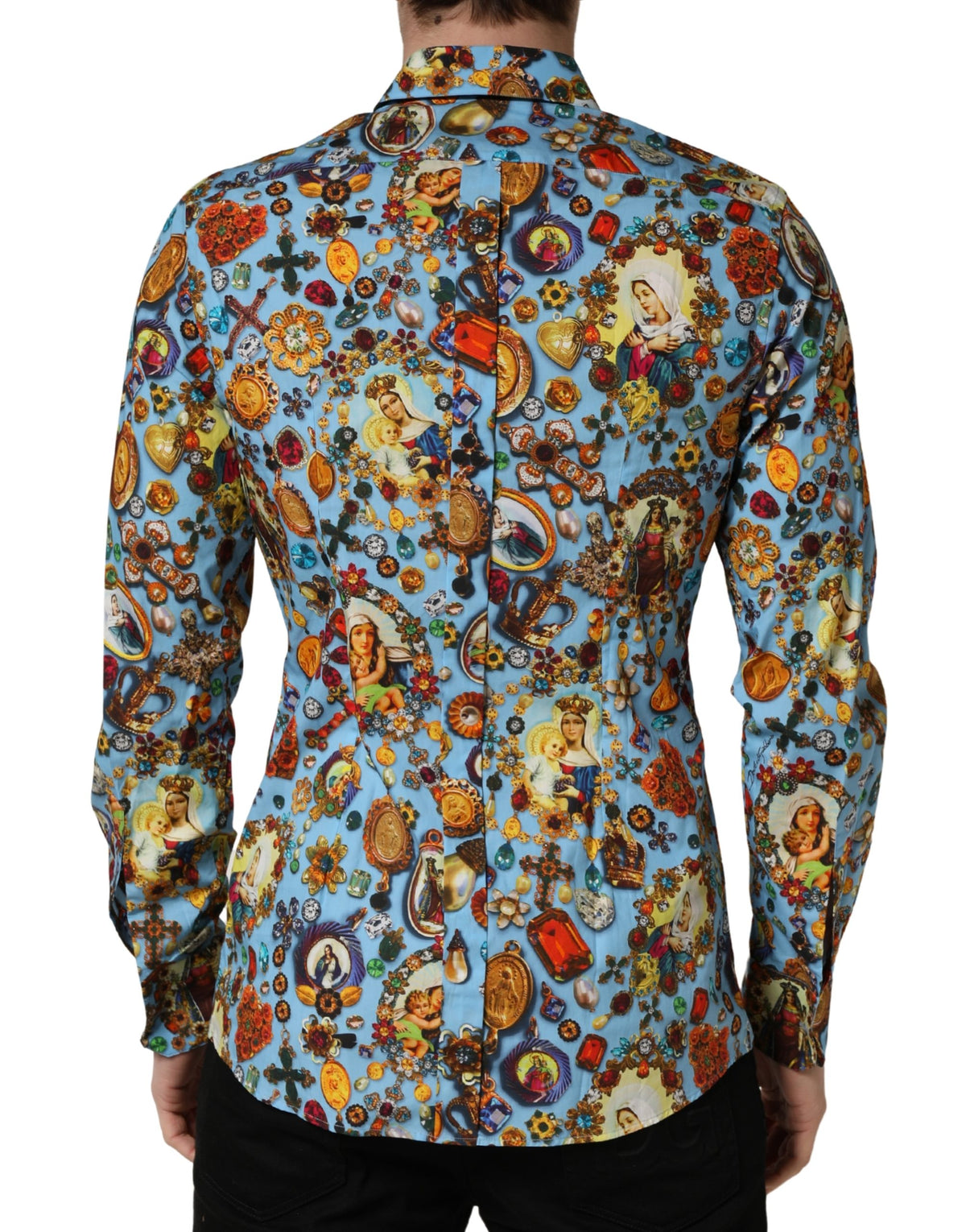 Dolce & Gabbana Blue Cotton Jewel Print Button Down GOLD Men's Shirt