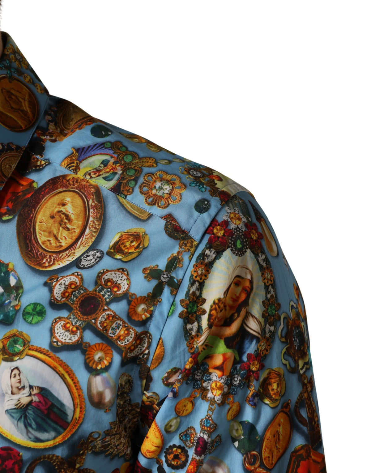 Dolce & Gabbana Blue Cotton Jewel Print Button Down GOLD Men's Shirt