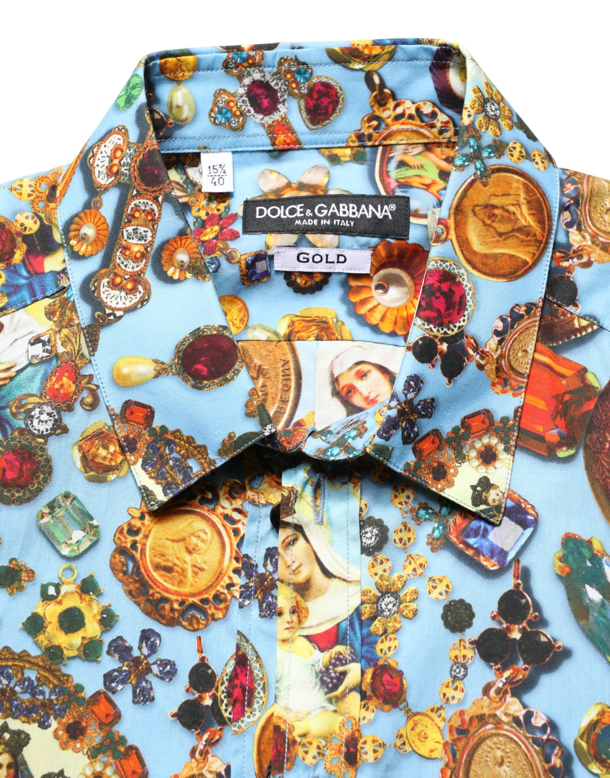 Dolce & Gabbana Blue Cotton Jewel Print Button Down GOLD Men's Shirt