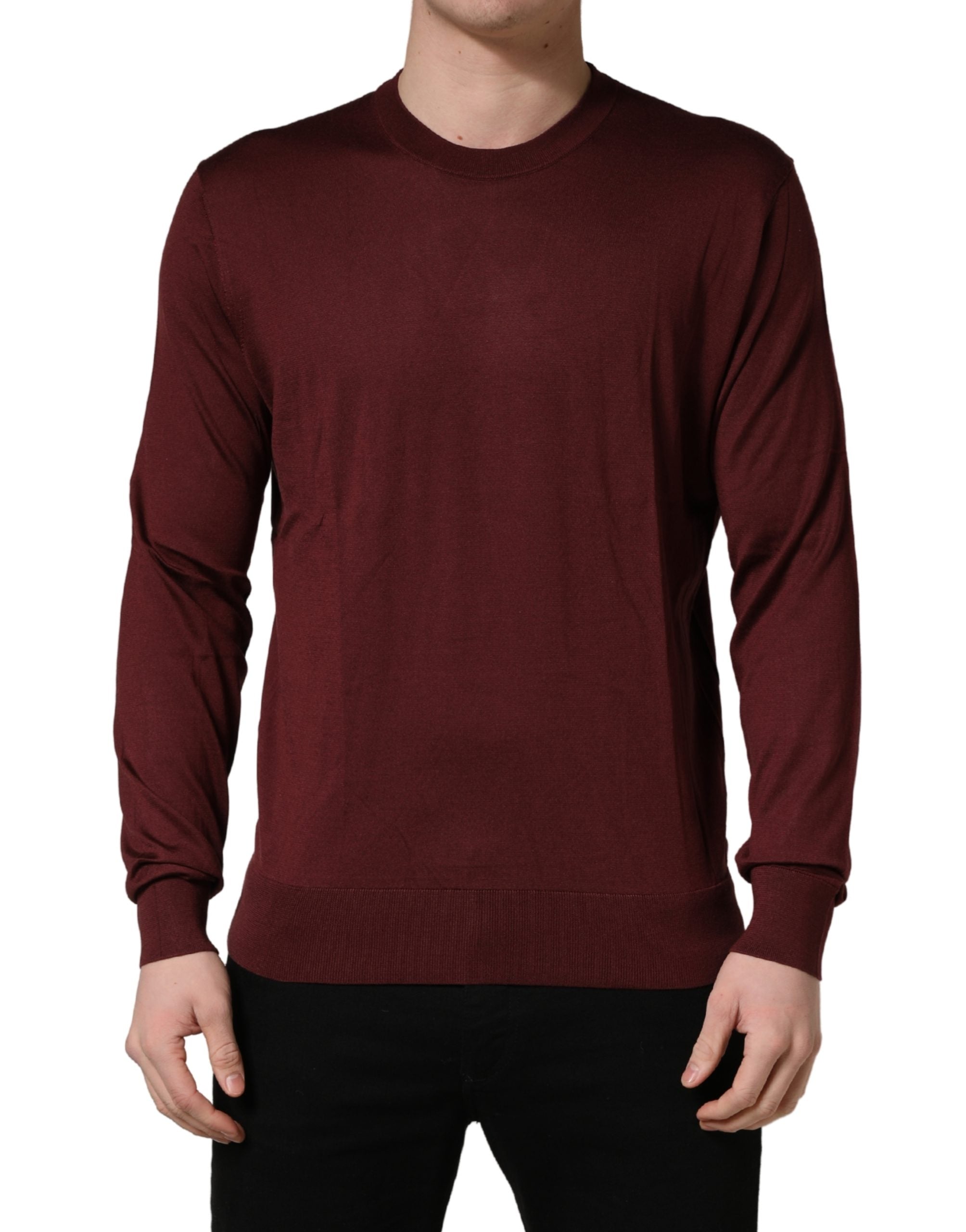 Dolce & Gabbana Maroon Silk Men Crew Neck Pullover Men's Sweater