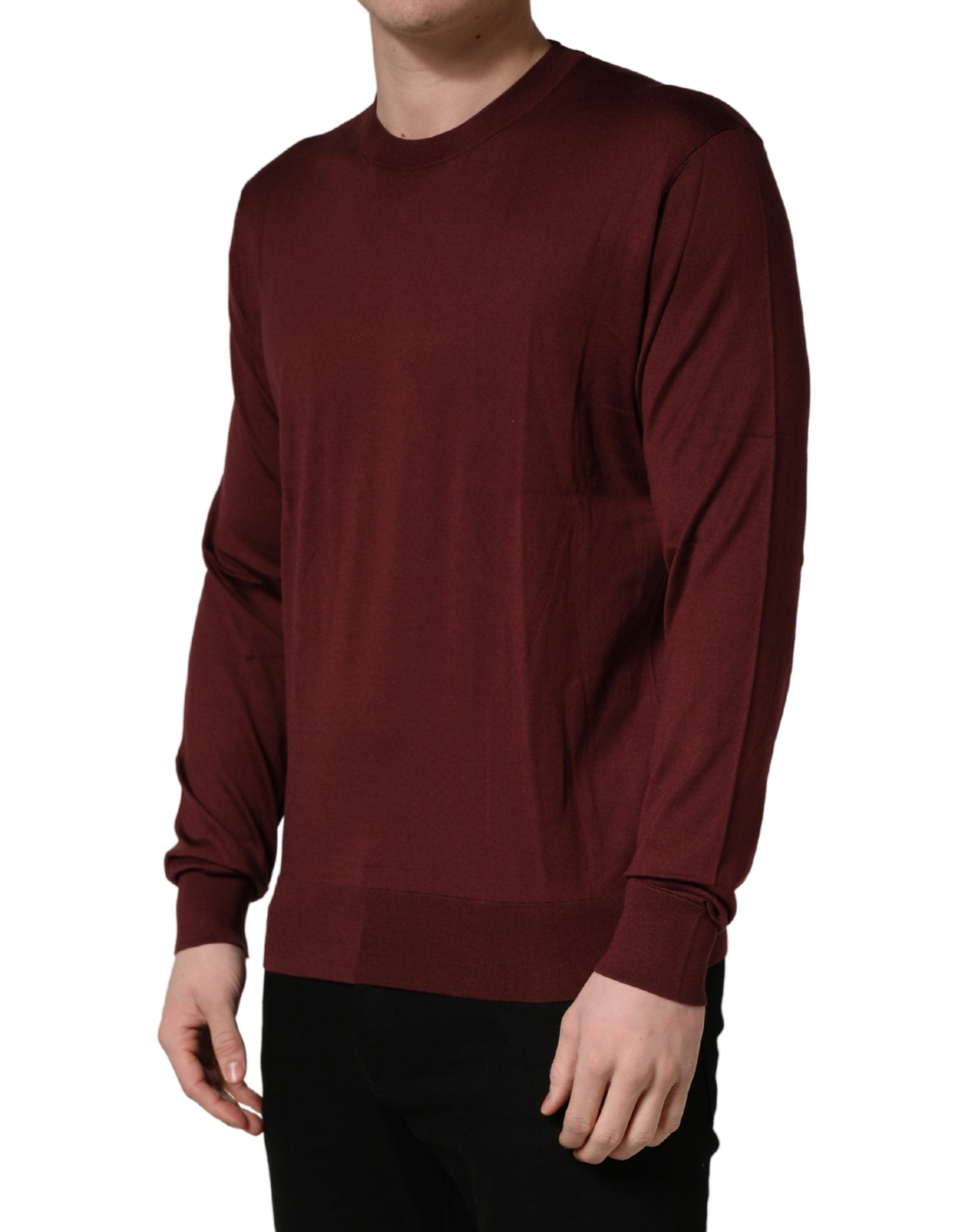 Dolce & Gabbana Maroon Silk Men Crew Neck Pullover Men's Sweater