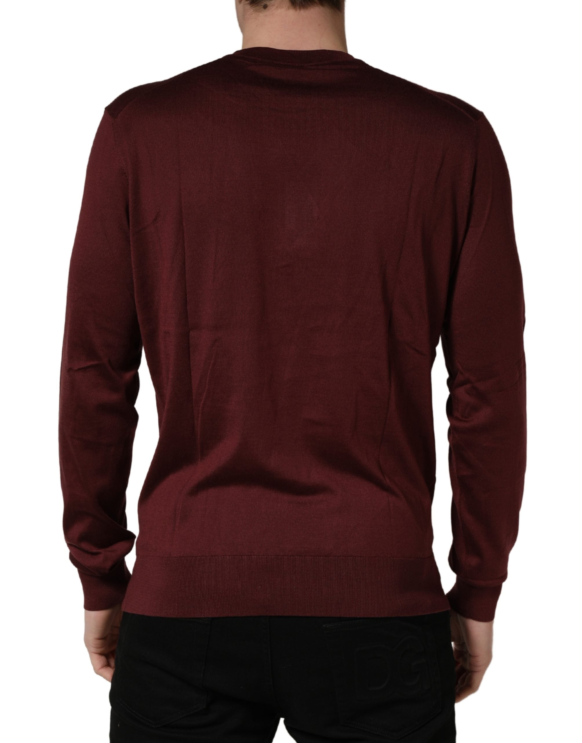 Dolce & Gabbana Maroon Silk Men Crew Neck Pullover Men's Sweater