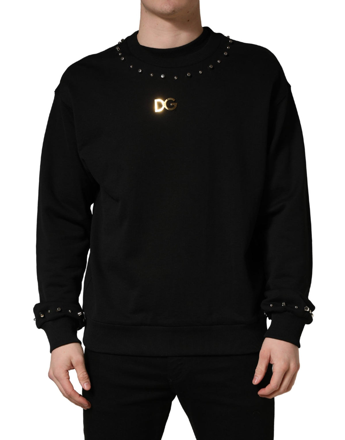 Dolce & Gabbana Black Embellished Cotton Sweatshirt Men's Sweater (Pre-Owned)