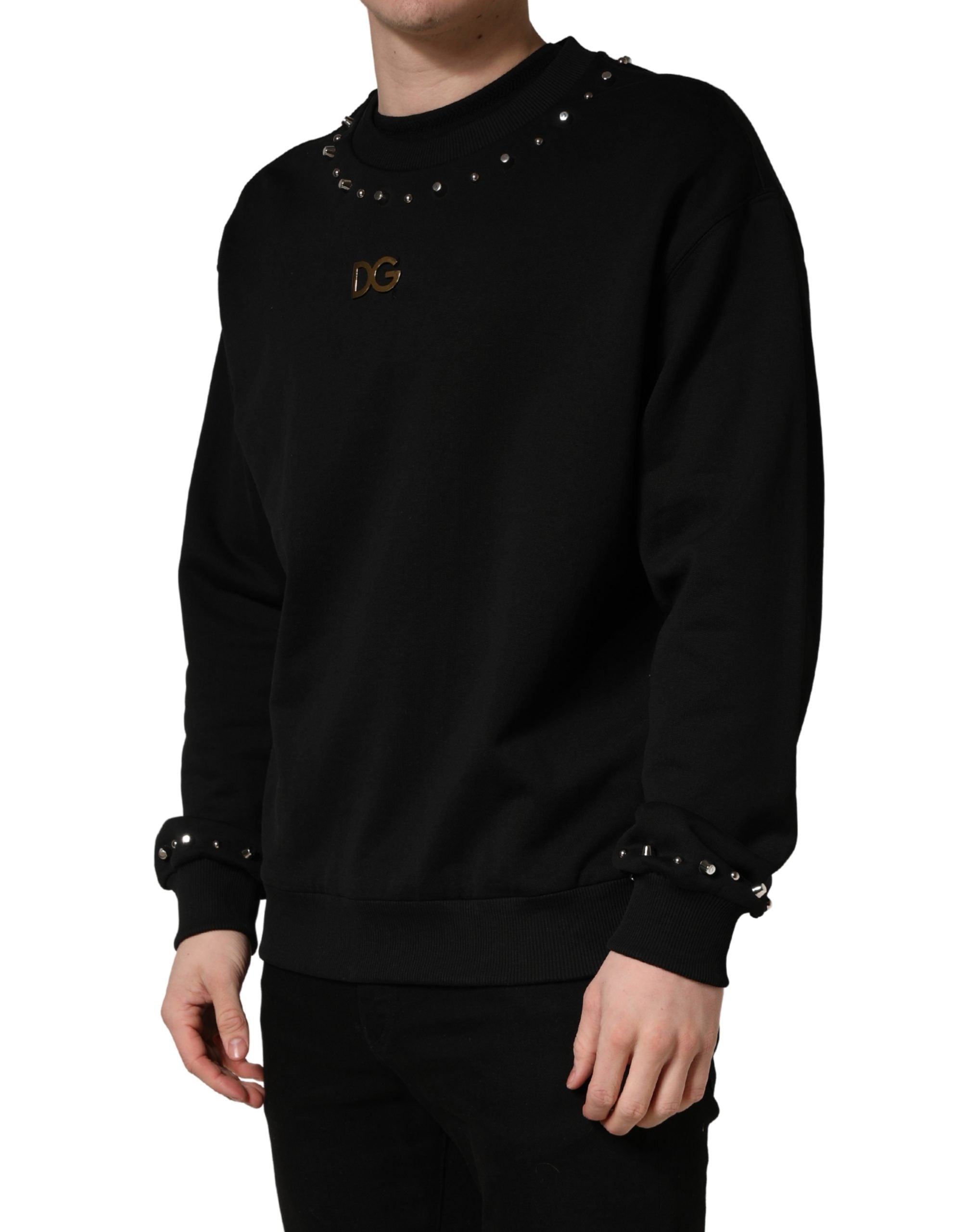 Dolce & Gabbana Black Embellished Cotton Sweatshirt Men's Sweater (Pre-Owned)