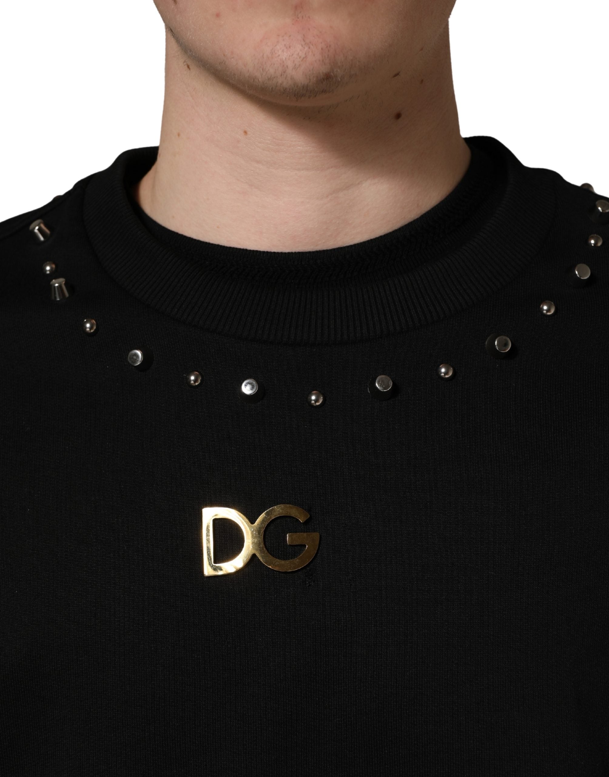 Dolce & Gabbana Black Embellished Cotton Sweatshirt Men's Sweater (Pre-Owned)