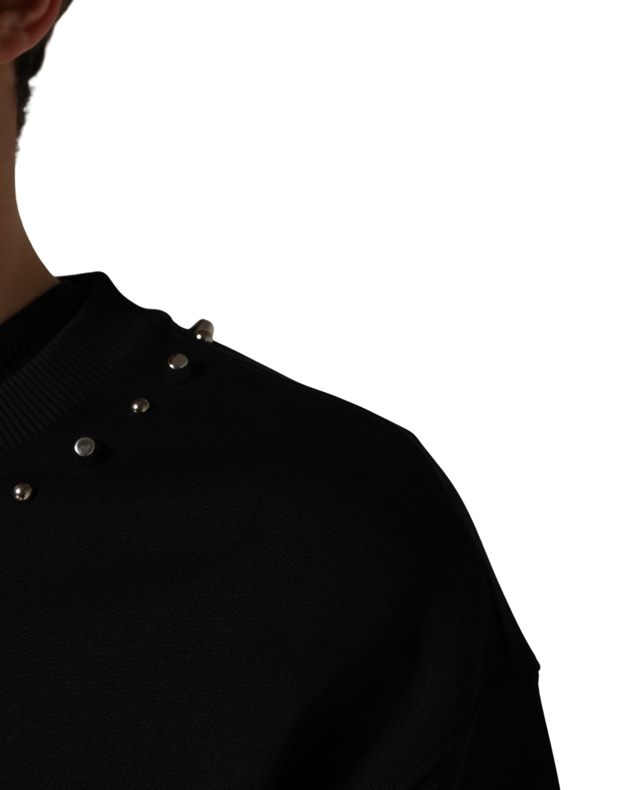 Dolce & Gabbana Black Embellished Cotton Sweatshirt Men's Sweater (Pre-Owned)