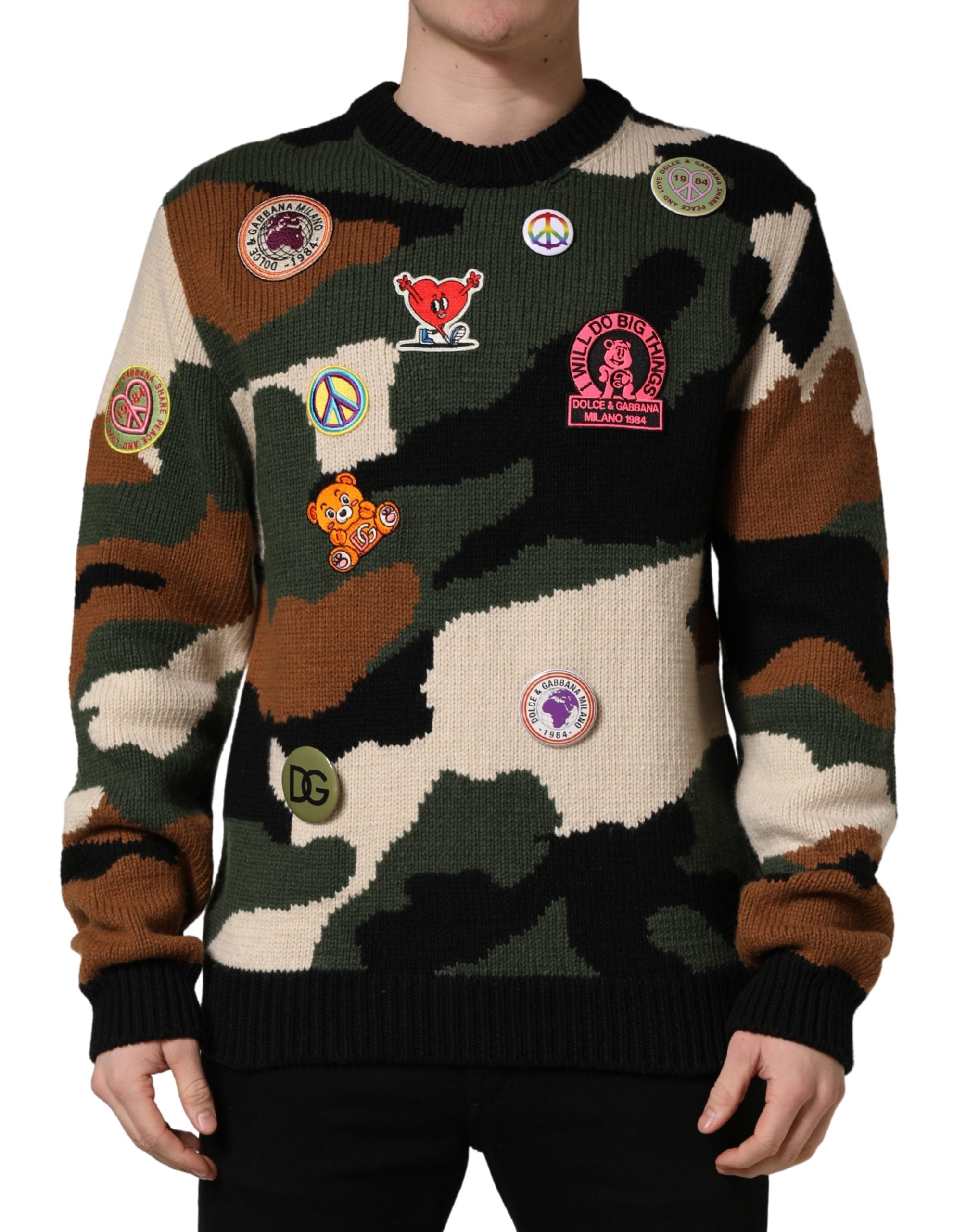 Dolce & Gabbana Multicolor Intarsia-Knit Camouflage Pullover Men's Sweater