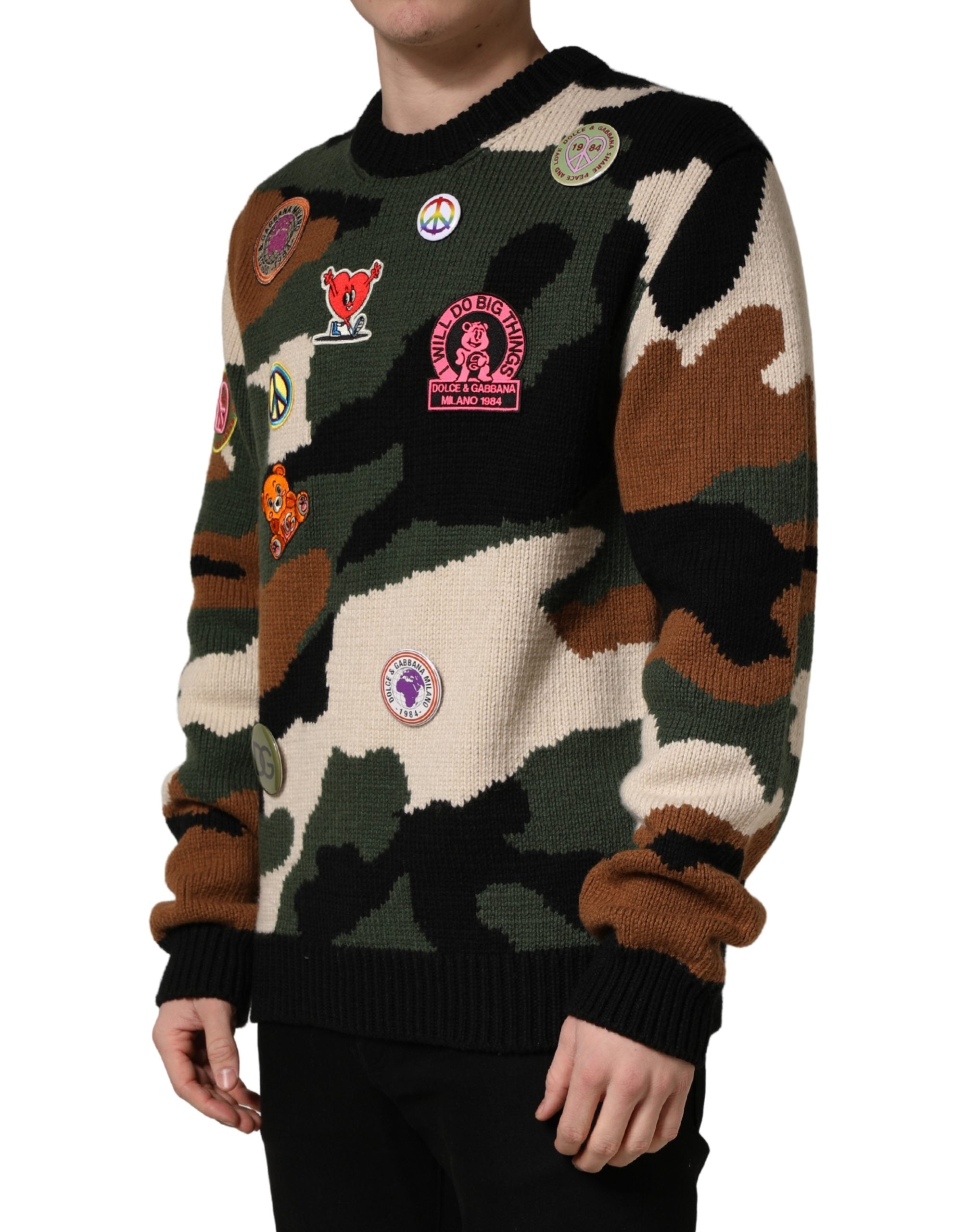 Dolce & Gabbana Multicolor Intarsia-Knit Camouflage Pullover Men's Sweater