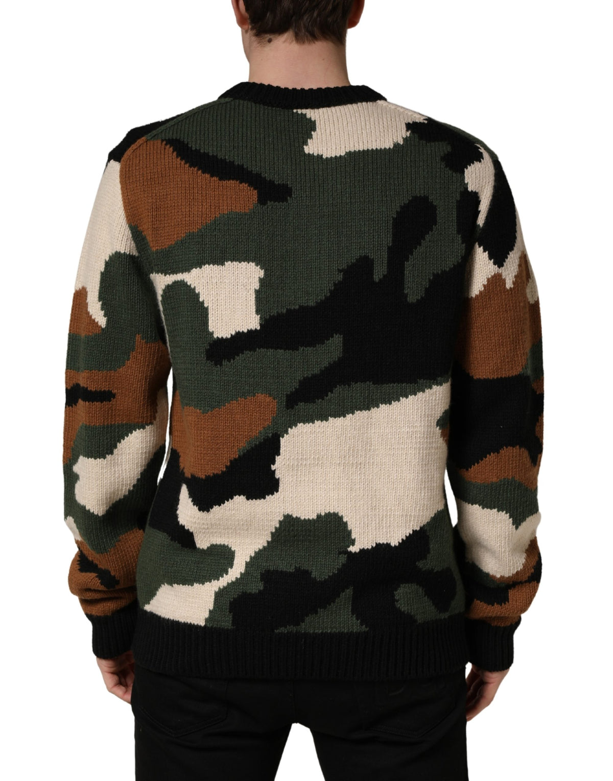 Dolce & Gabbana Multicolor Intarsia-Knit Camouflage Pullover Men's Sweater