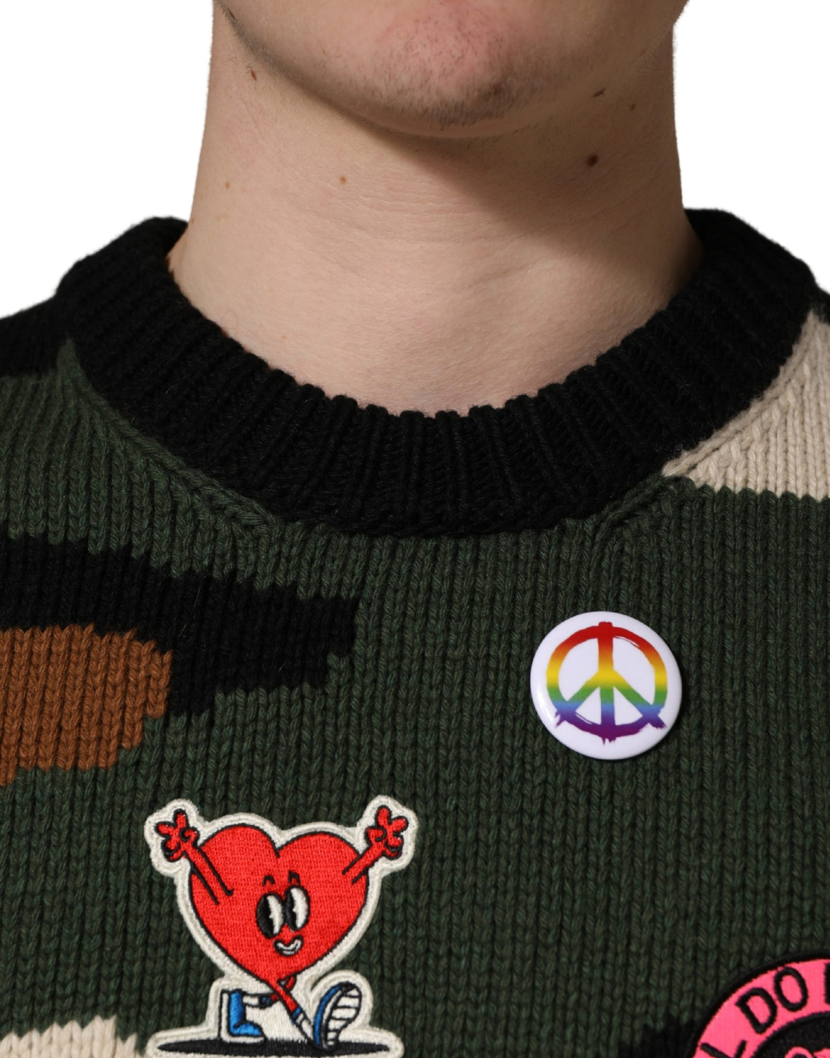 Dolce & Gabbana Multicolor Intarsia-Knit Camouflage Pullover Men's Sweater