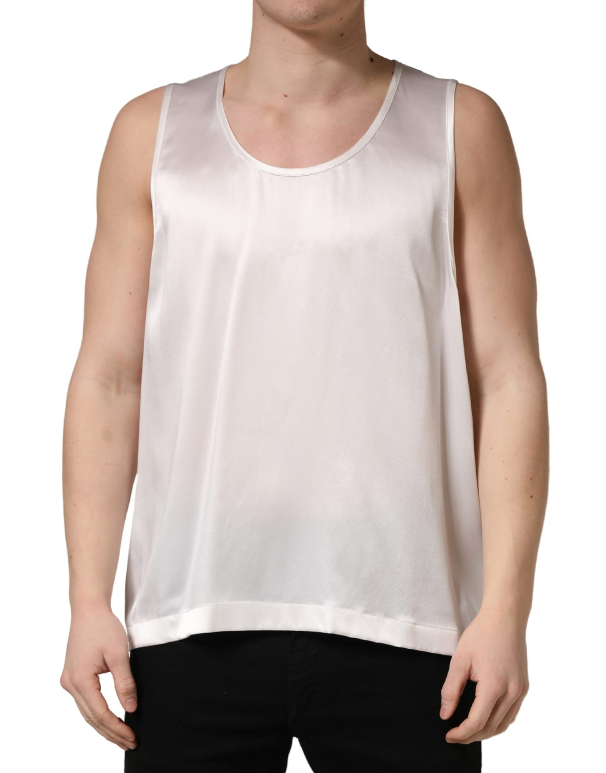 Dolce & Gabbana White Satin Polyester SleevelessTank Men's T-shirt