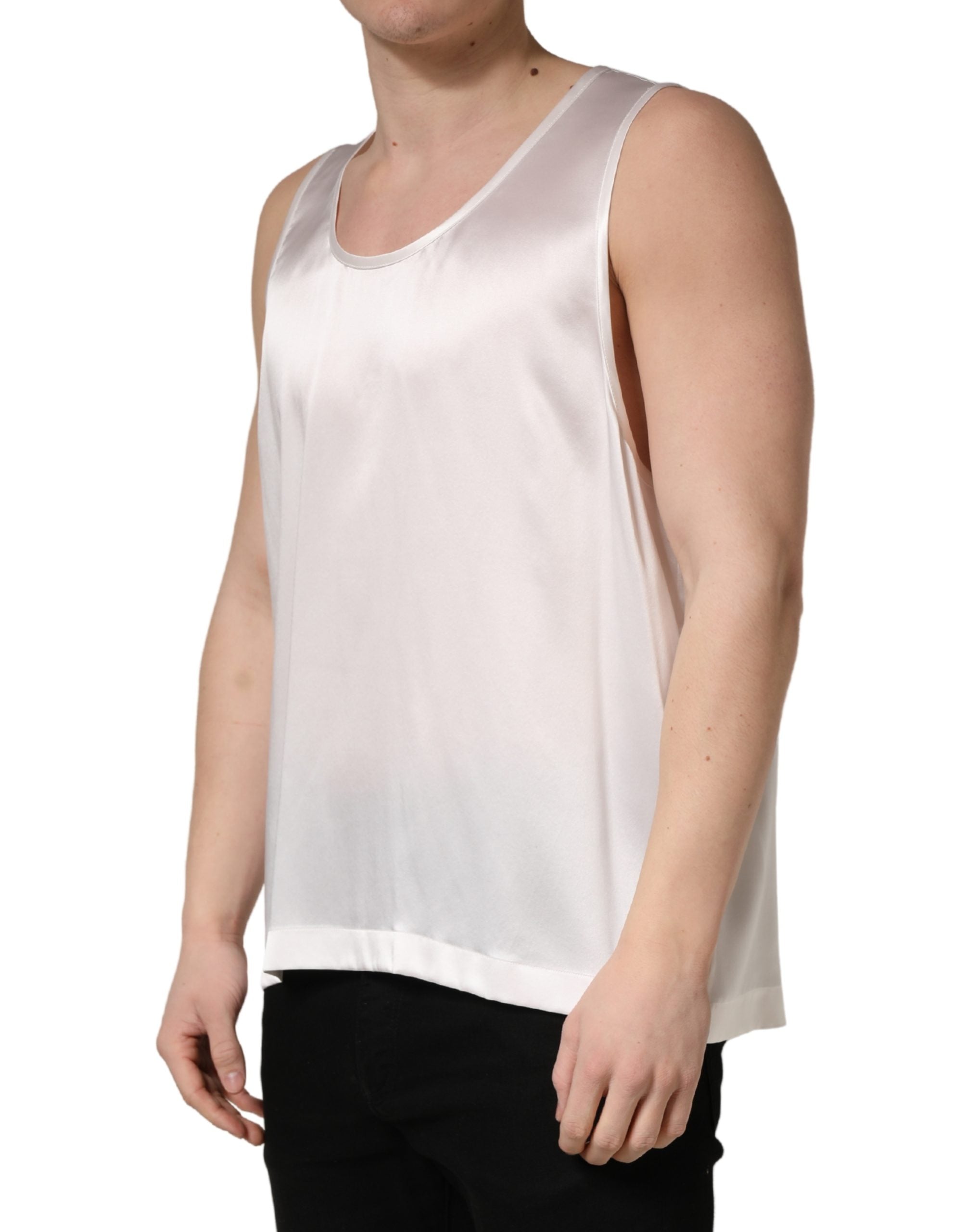 Dolce & Gabbana White Satin Polyester SleevelessTank Men's T-shirt