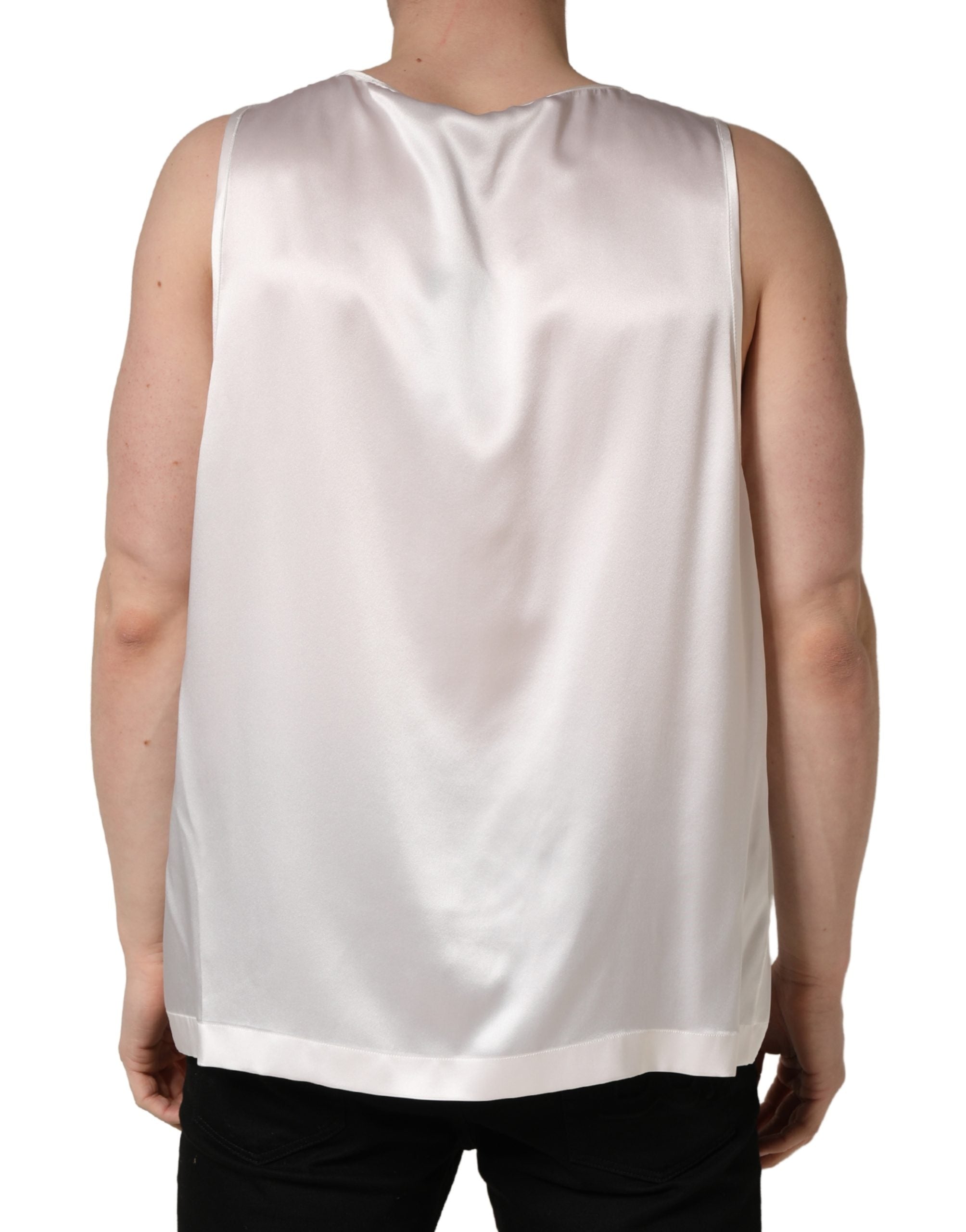 Dolce & Gabbana White Satin Polyester SleevelessTank Men's T-shirt