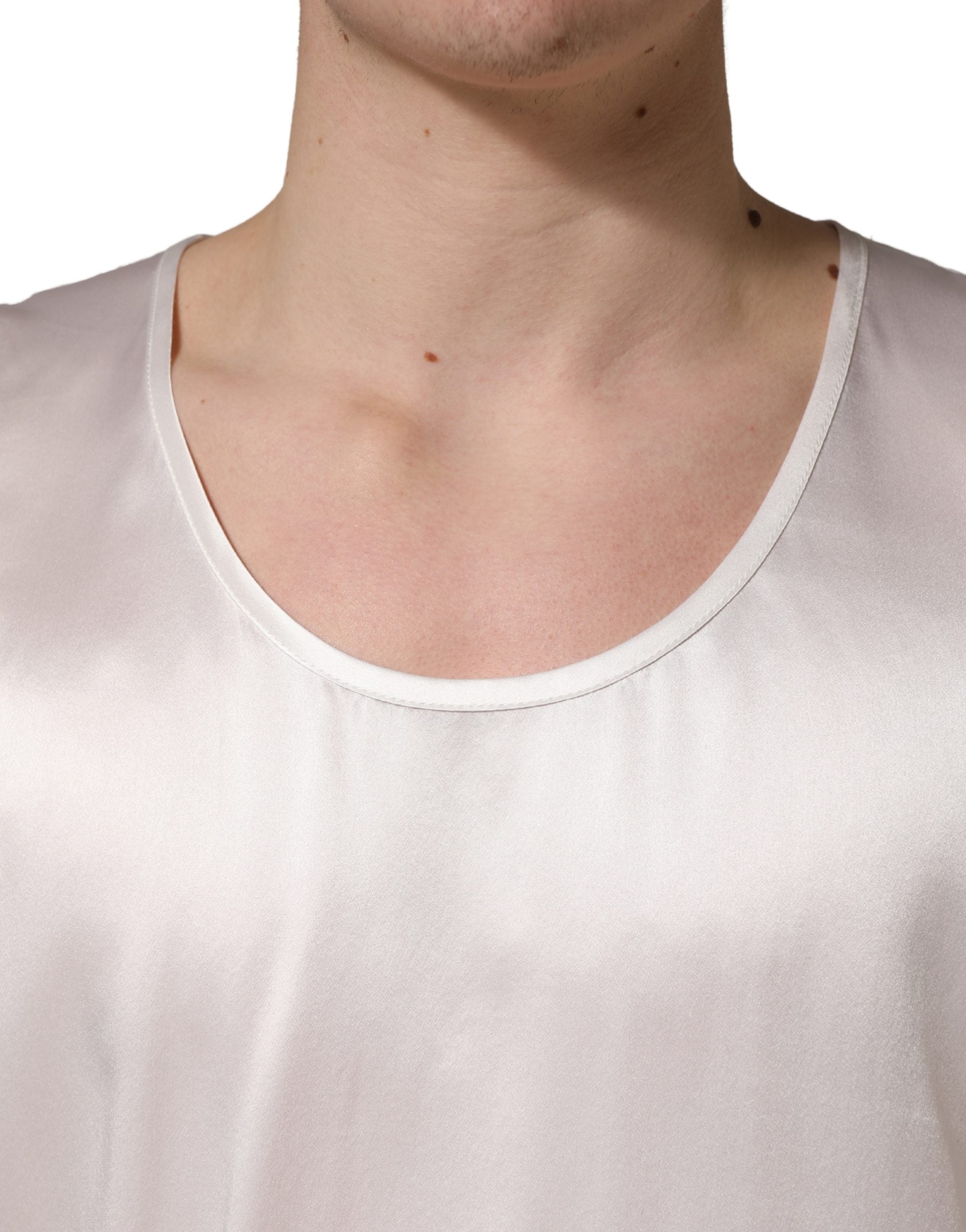 Dolce & Gabbana White Satin Polyester SleevelessTank Men's T-shirt