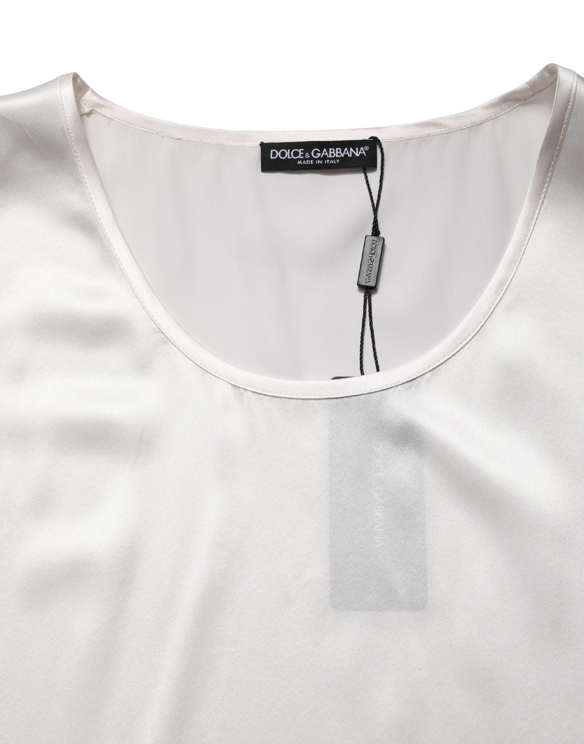 Dolce & Gabbana White Satin Polyester SleevelessTank Men's T-shirt