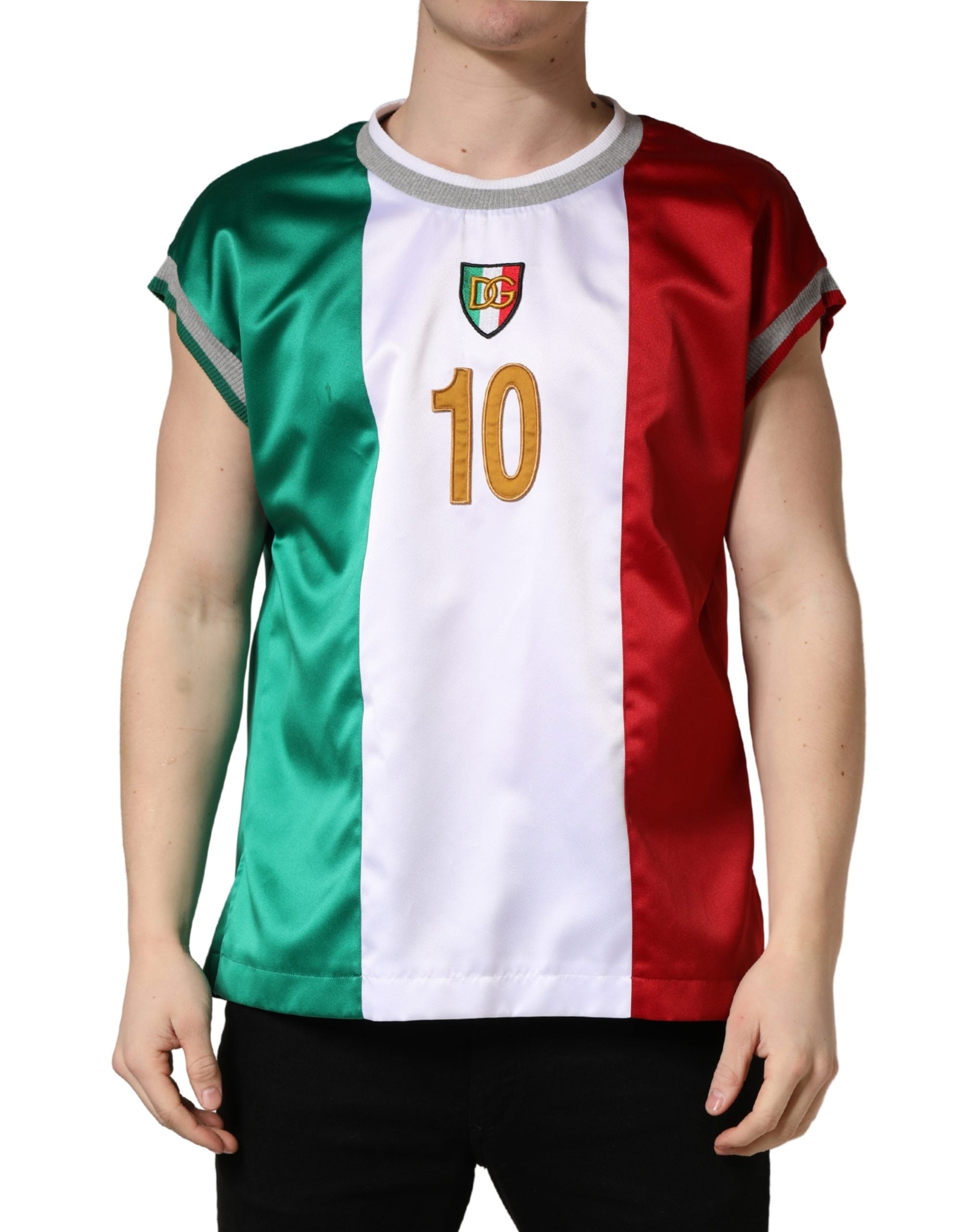 Dolce & Gabbana Multicolor Italia DG Logo Satin Tank Men's T-shirt